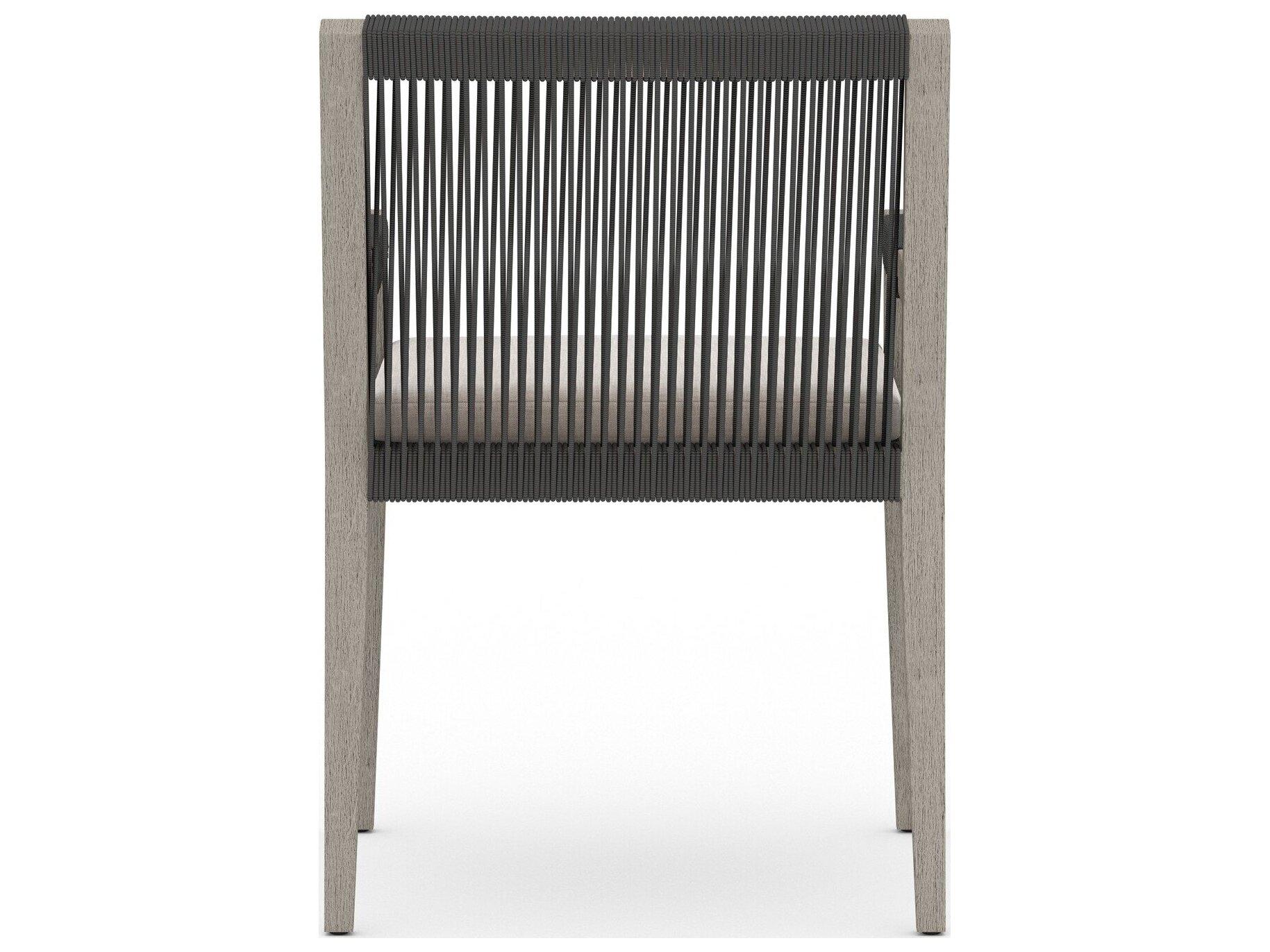 Four Hands Outdoor Solano Weathered Grey / Dark Grey Rope Resin Teak Dining Chair with Stone Grey Cushion