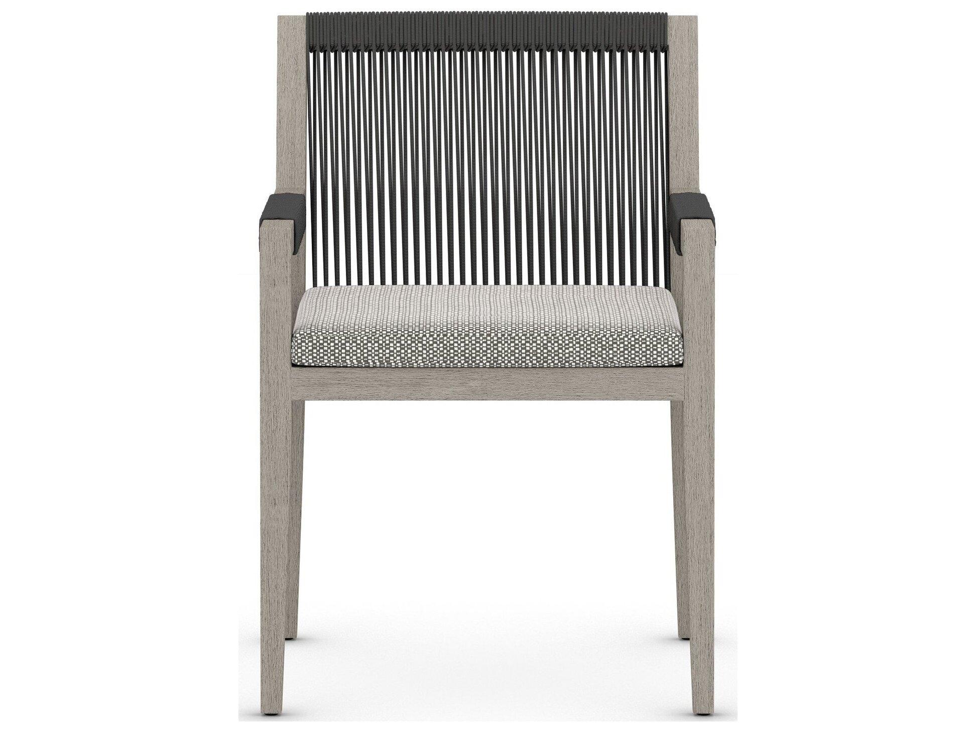 Four Hands Outdoor Solano Weathered Grey / Dark Grey Rope Resin Teak Dining Chair with Faye Ash Cushion