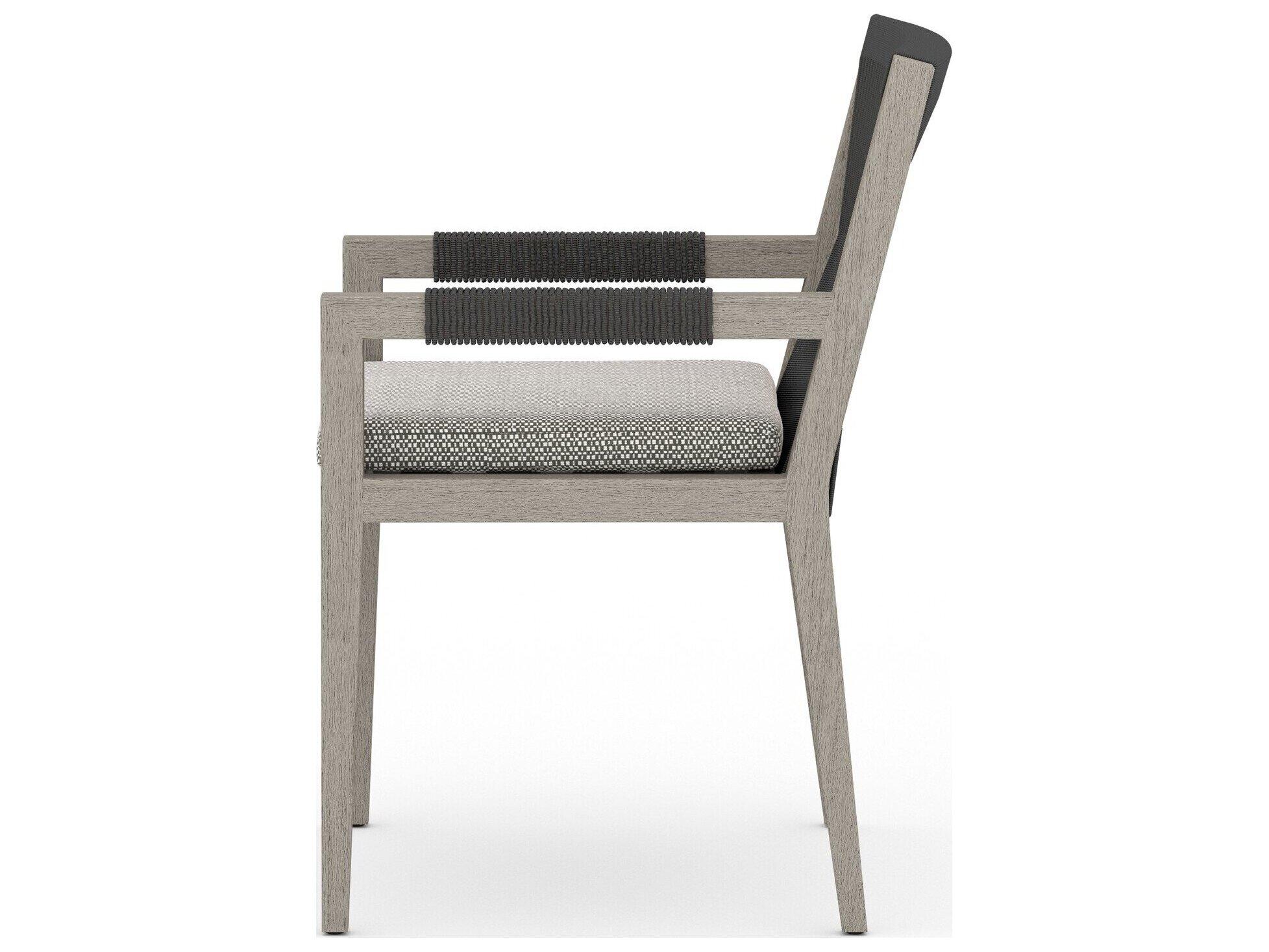 Four Hands Outdoor Solano Weathered Grey / Dark Grey Rope Resin Teak Dining Chair with Faye Ash Cushion