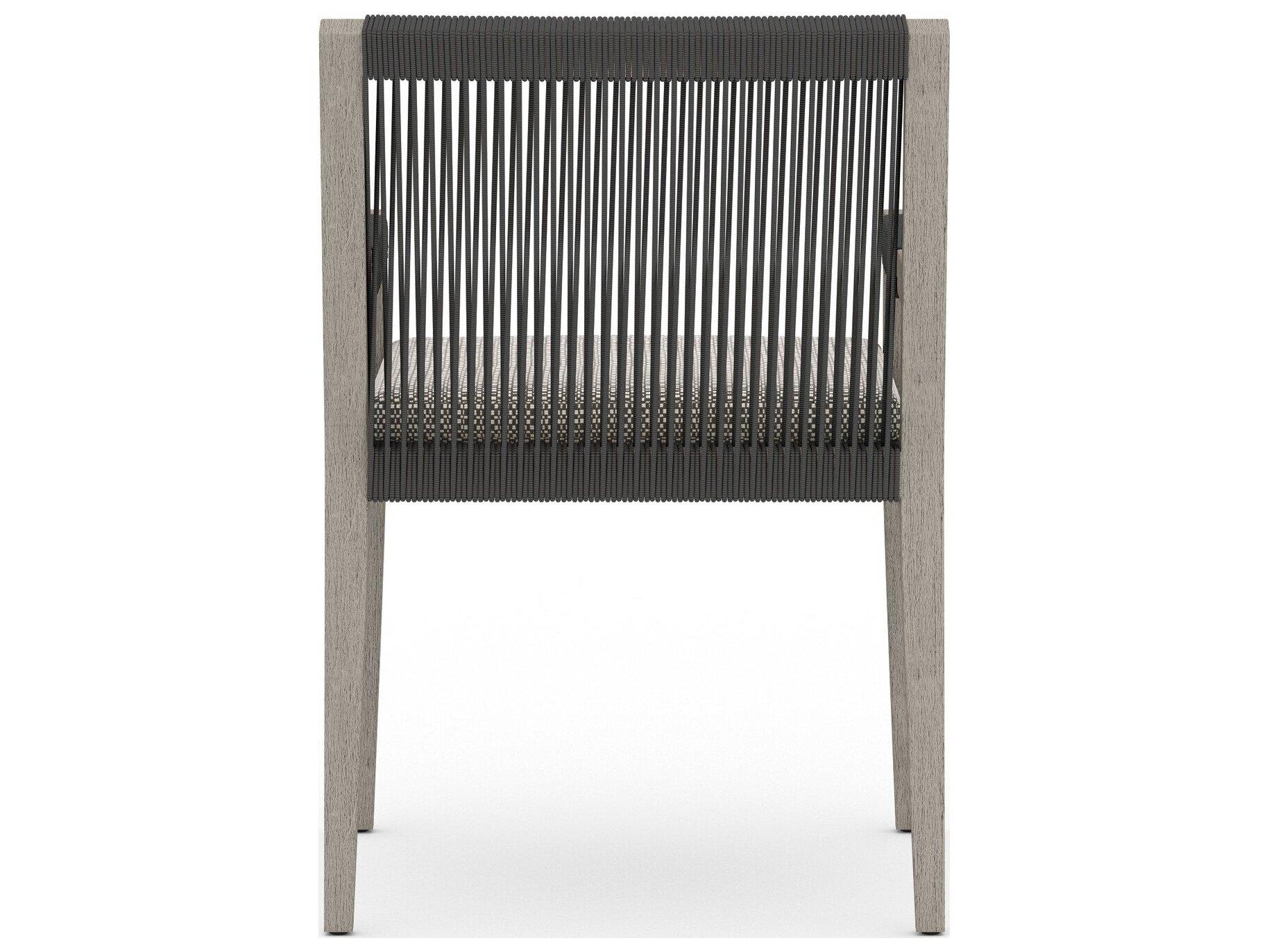 Four Hands Outdoor Solano Weathered Grey / Dark Grey Rope Resin Teak Dining Chair with Faye Ash Cushion
