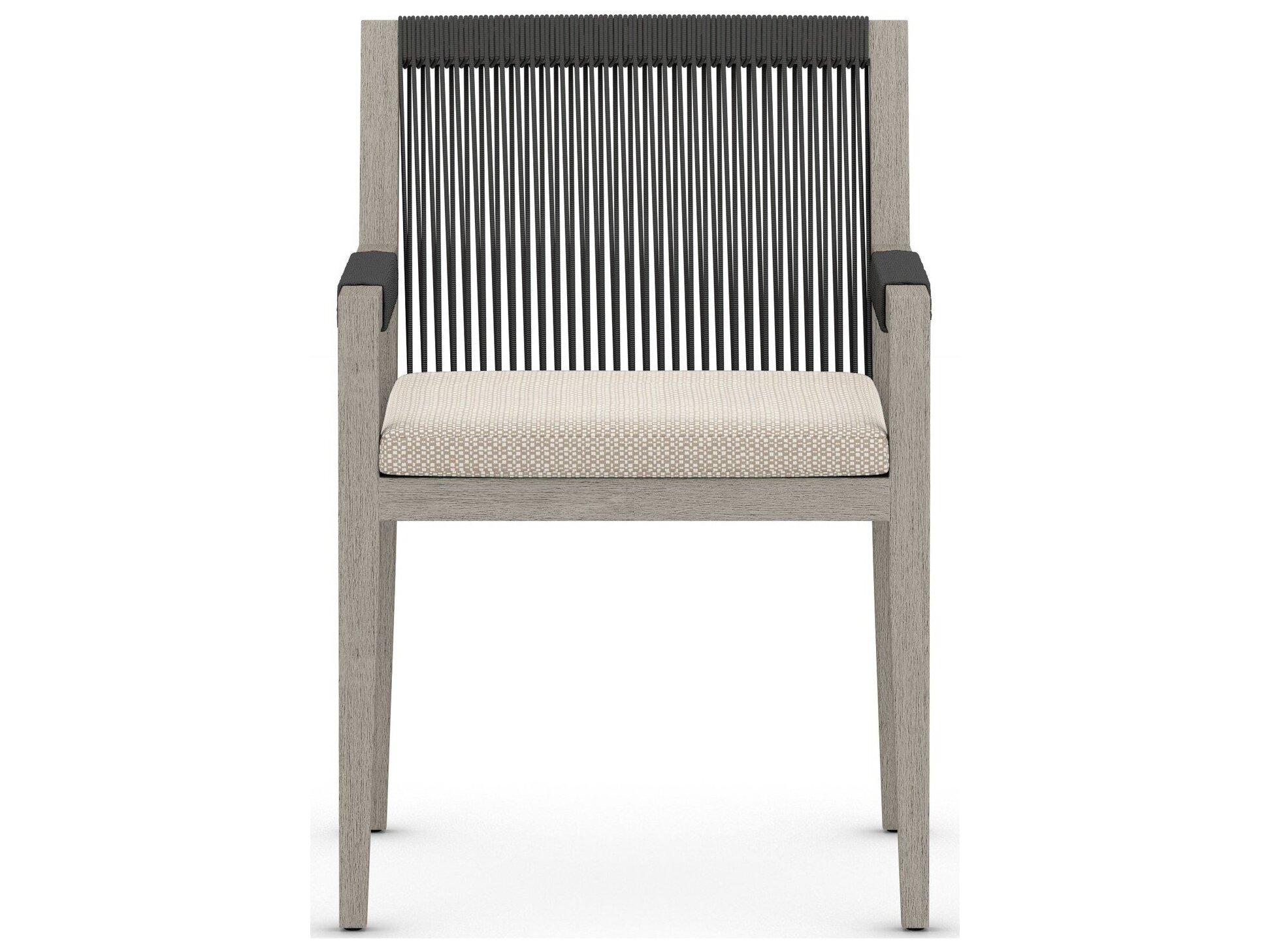 Luxecor Globetrotter Outdoor Weathered Grey / Dark Rope Resin Teak Dining Chair with Faye Sand Cushion
