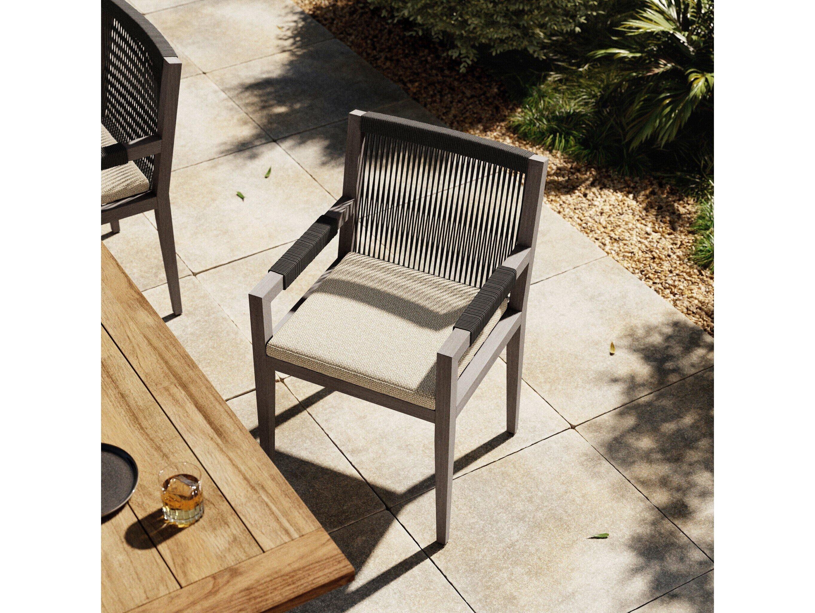 Luxecor Globetrotter Outdoor Weathered Grey / Dark Rope Resin Teak Dining Chair with Faye Sand Cushion