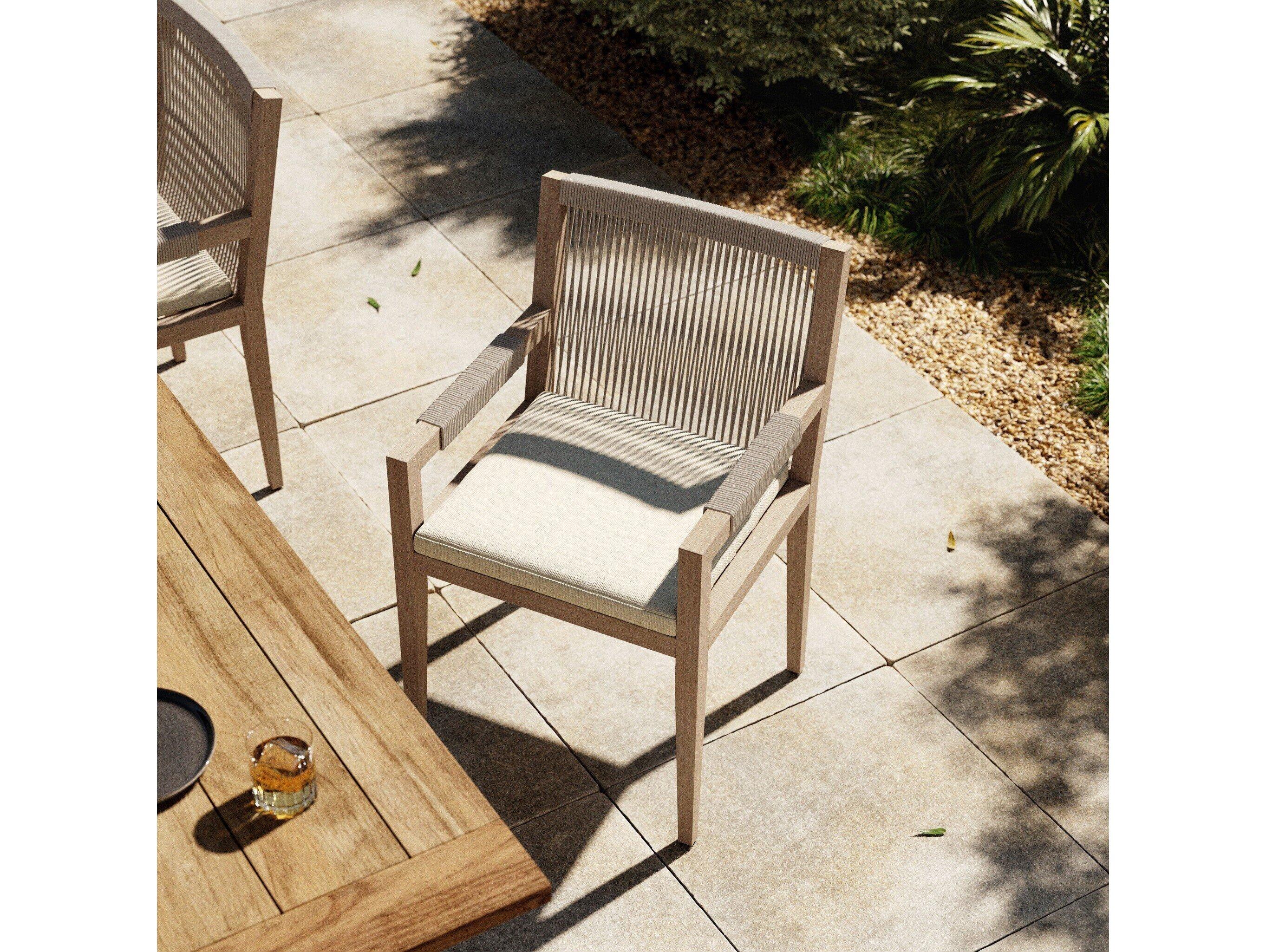 Luxecor Globetrotter Outdoor Washed Brown Teak / Grey Rope Dining Chair with Natural Ivory Cushion