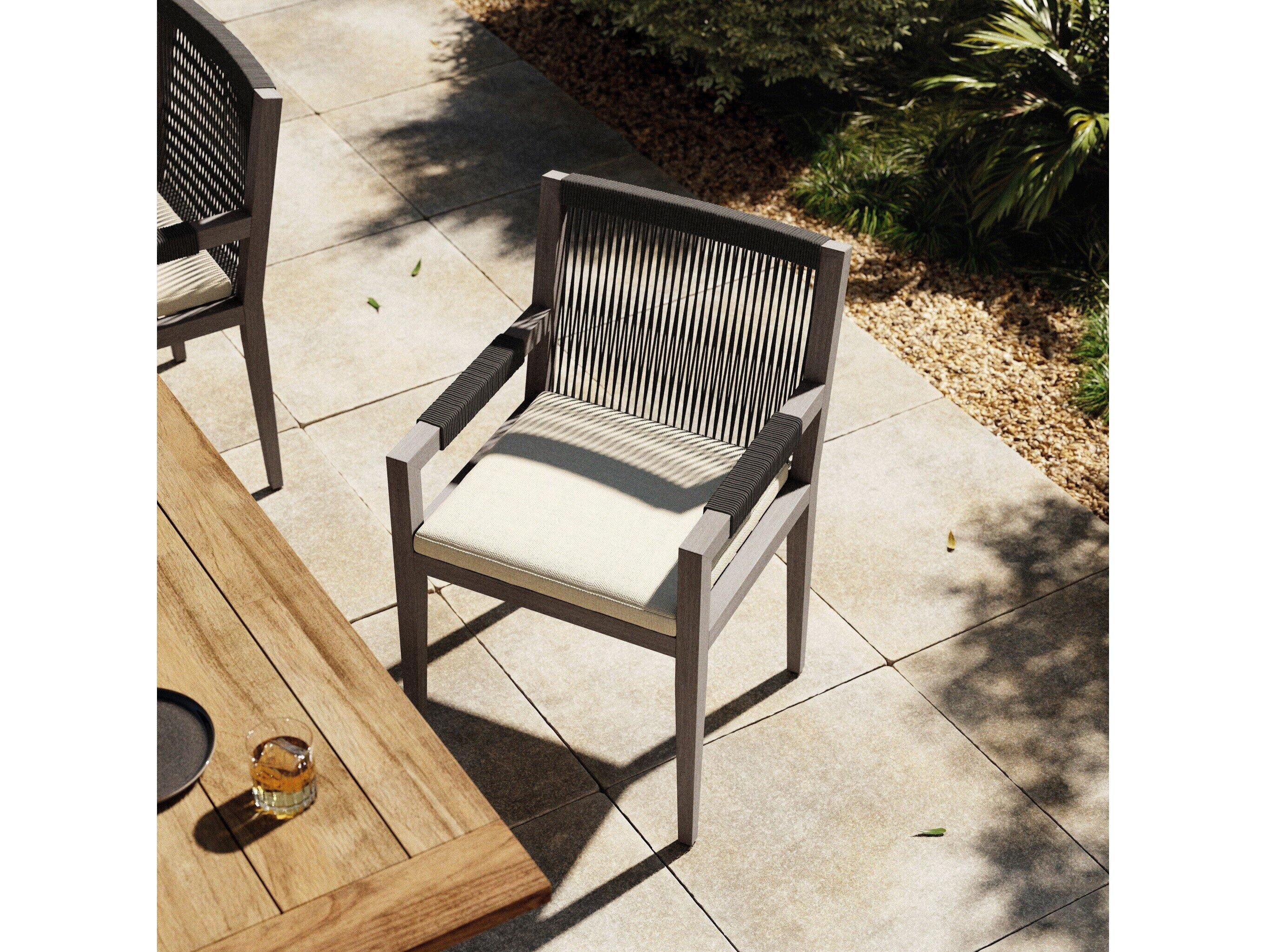 Luxecor Globetrotter Outdoor Weathered Grey Teak / Dark Rope Dining Chair with Natural Ivory Cushion