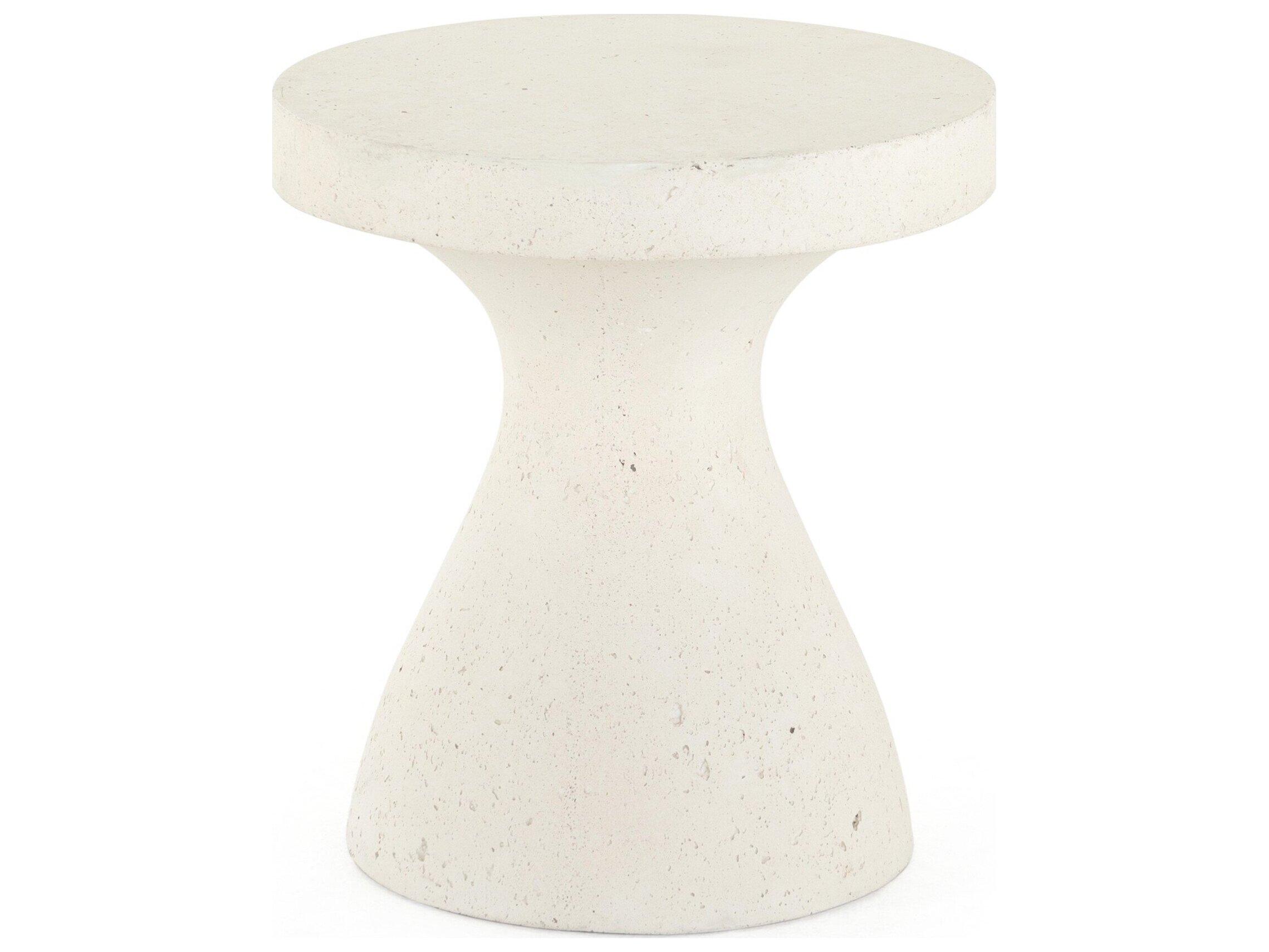 Four Hands Outdoor Constantine Textured White Concrete Round End Table