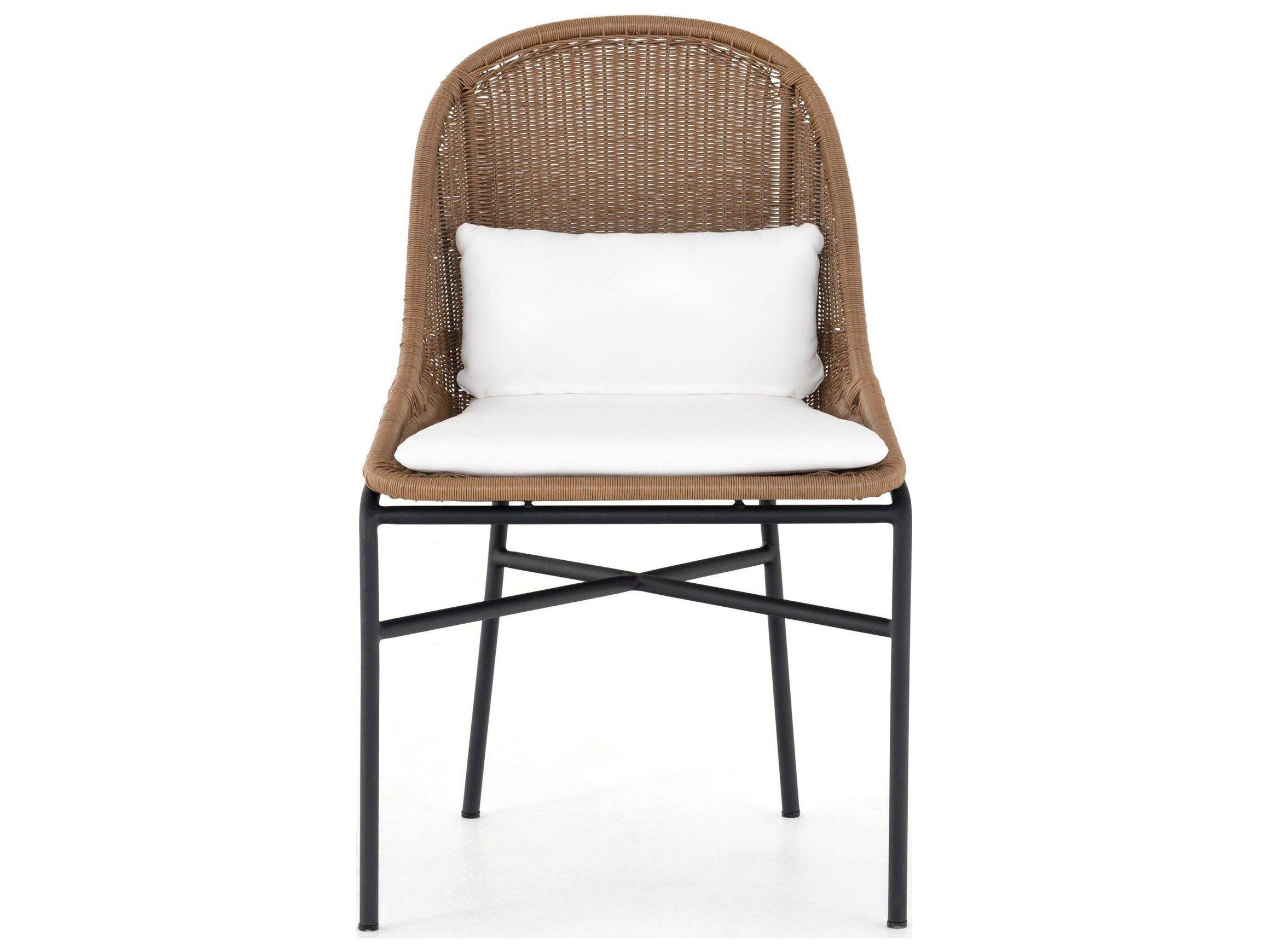 Four Hands Outdoor Grass Roots Charcoal Iron / Natural Fawn Polypropylene Dining Chair with Stinson White Cushion