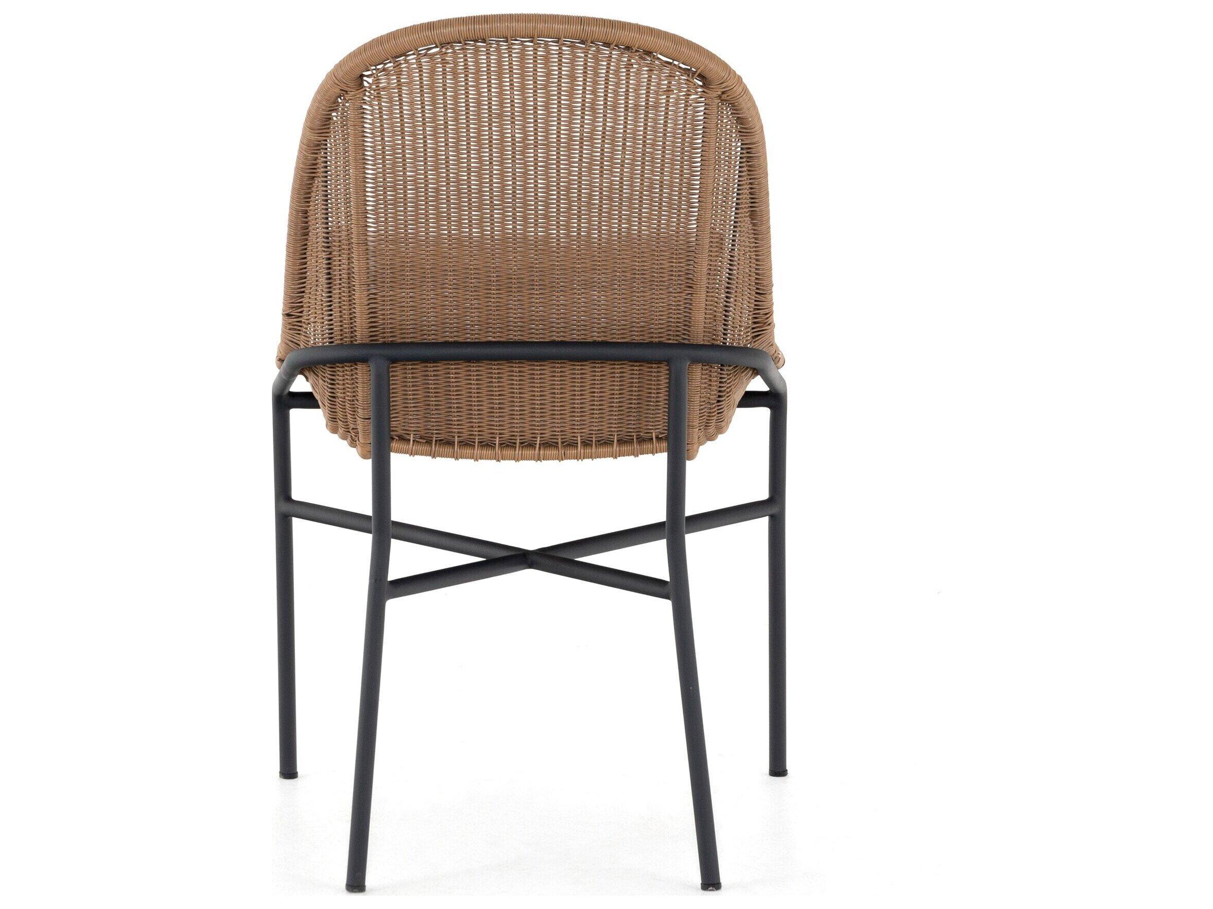 Four Hands Outdoor Grass Roots Charcoal Iron / Natural Fawn Polypropylene Dining Chair with Stinson White Cushion