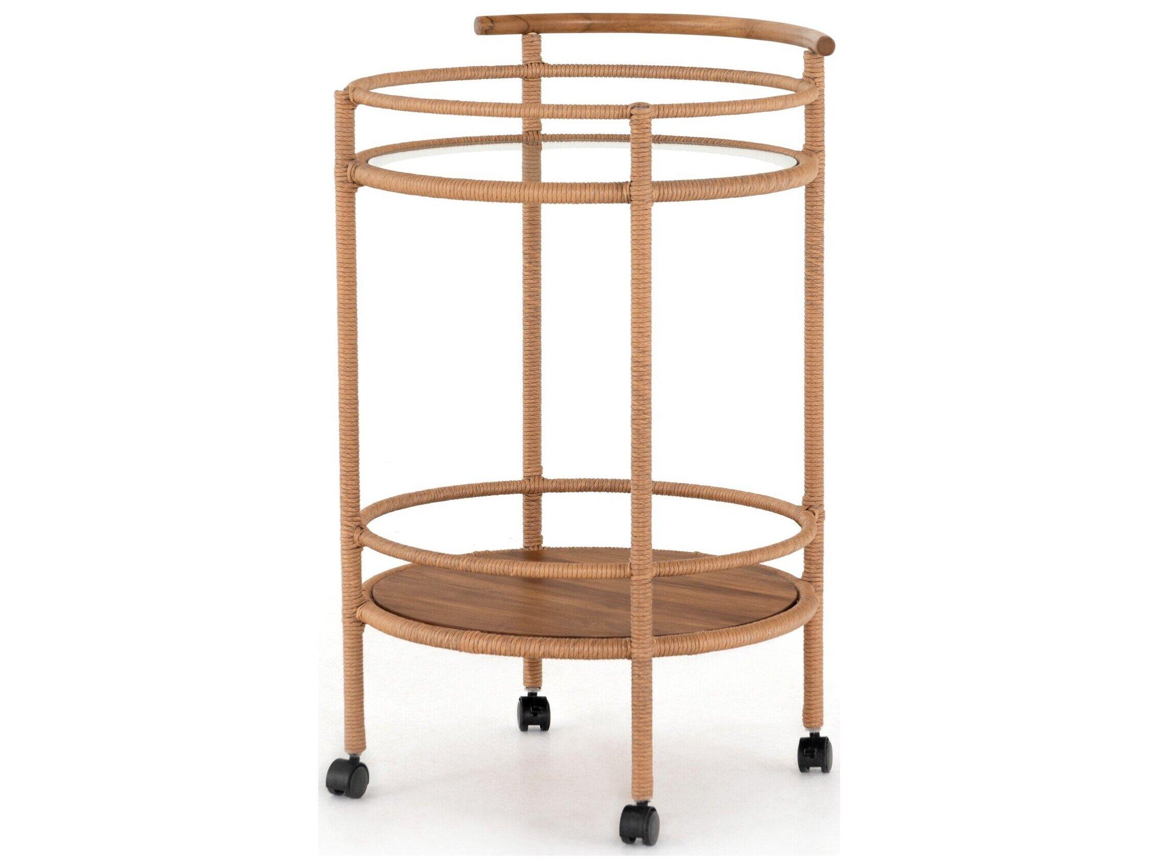 Luxecor Globetrotter Outdoor Vintage Natural Teak / Tempered Glass Bar Cart