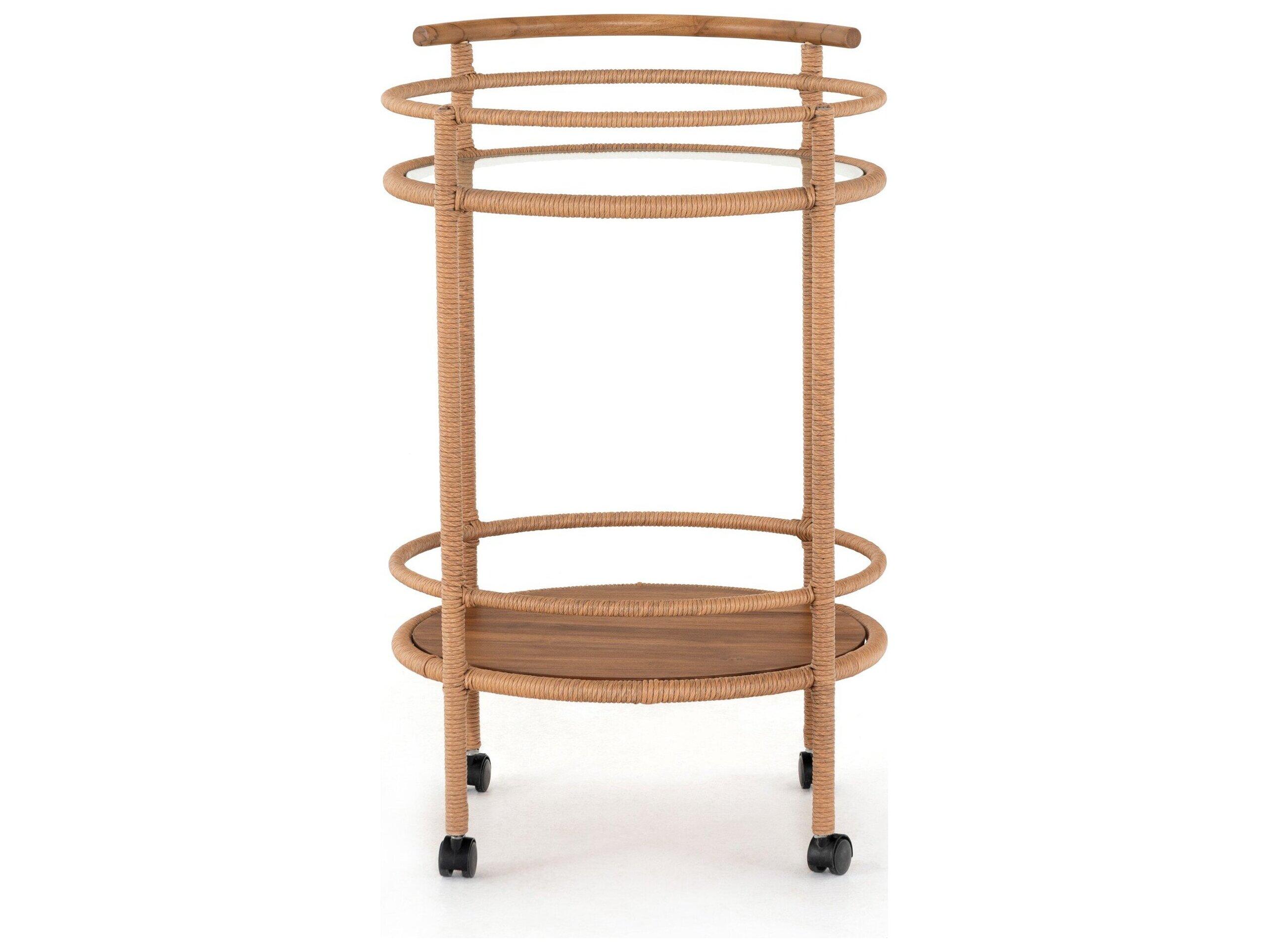 Luxecor Globetrotter Outdoor Vintage Natural Teak / Tempered Glass Bar Cart
