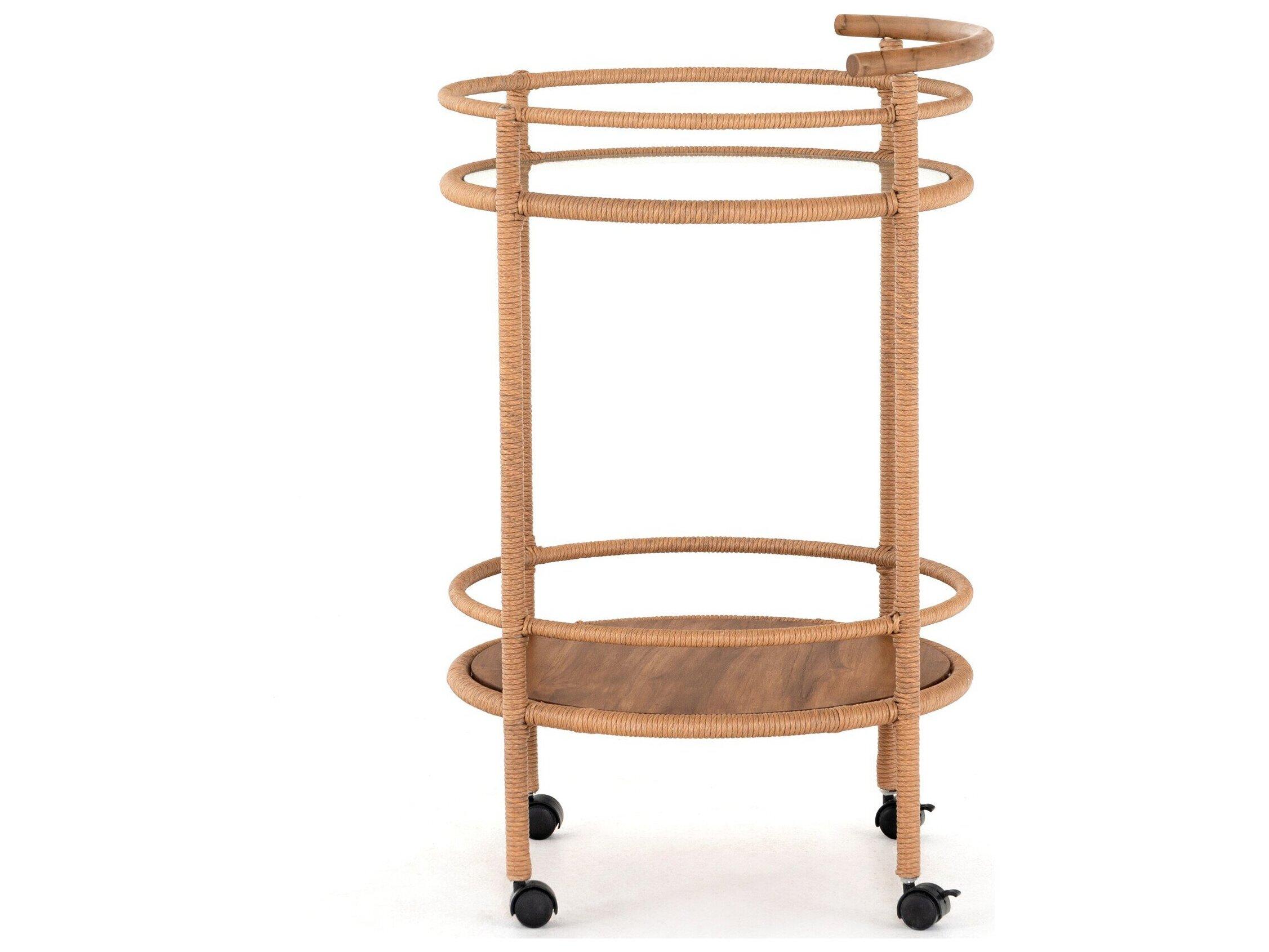 Luxecor Globetrotter Outdoor Vintage Natural Teak / Tempered Glass Bar Cart