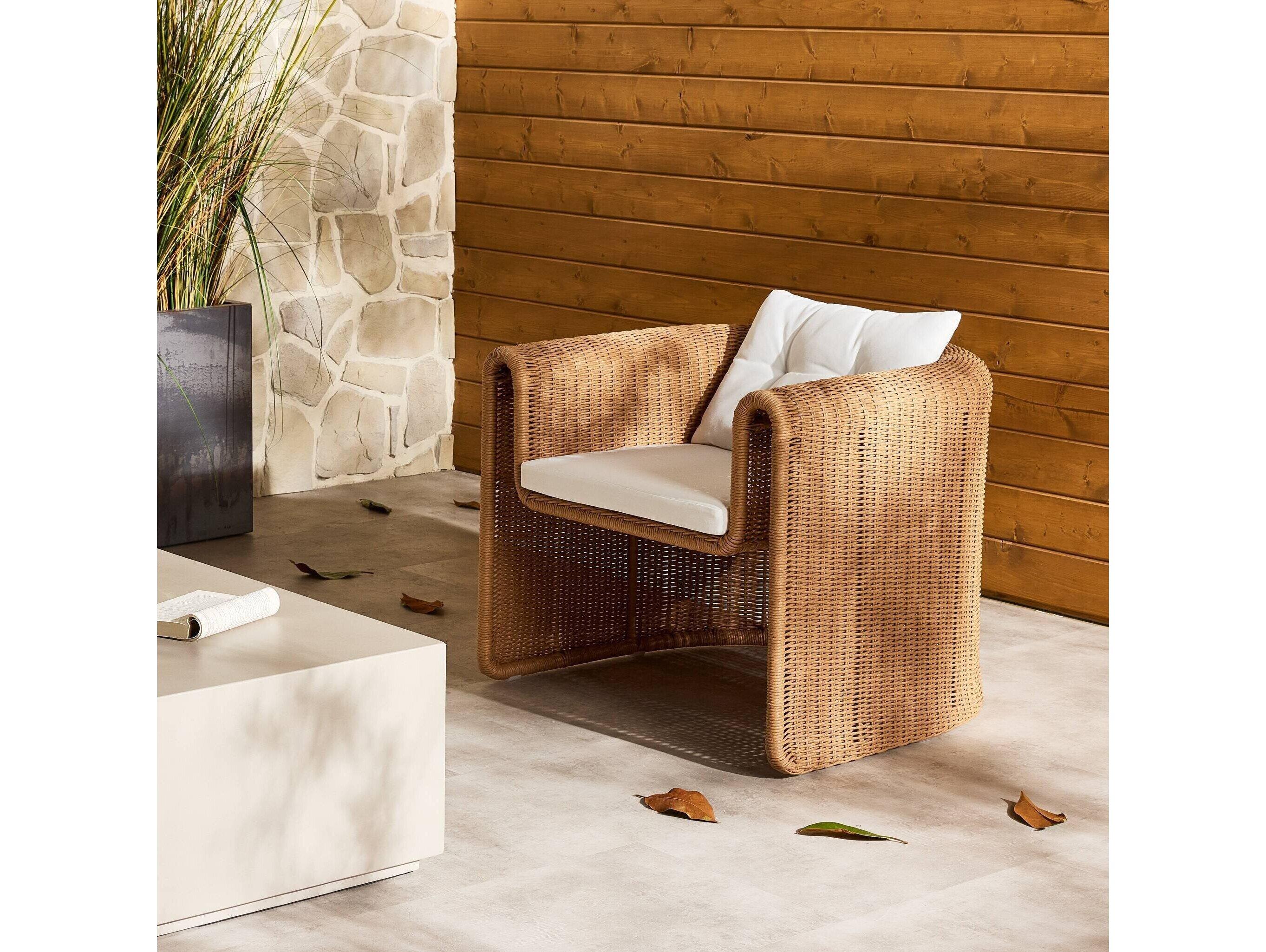 Four Hands Outdoor Grass Roots Vintage Natural Lounge Chair with Stinson White Cushion