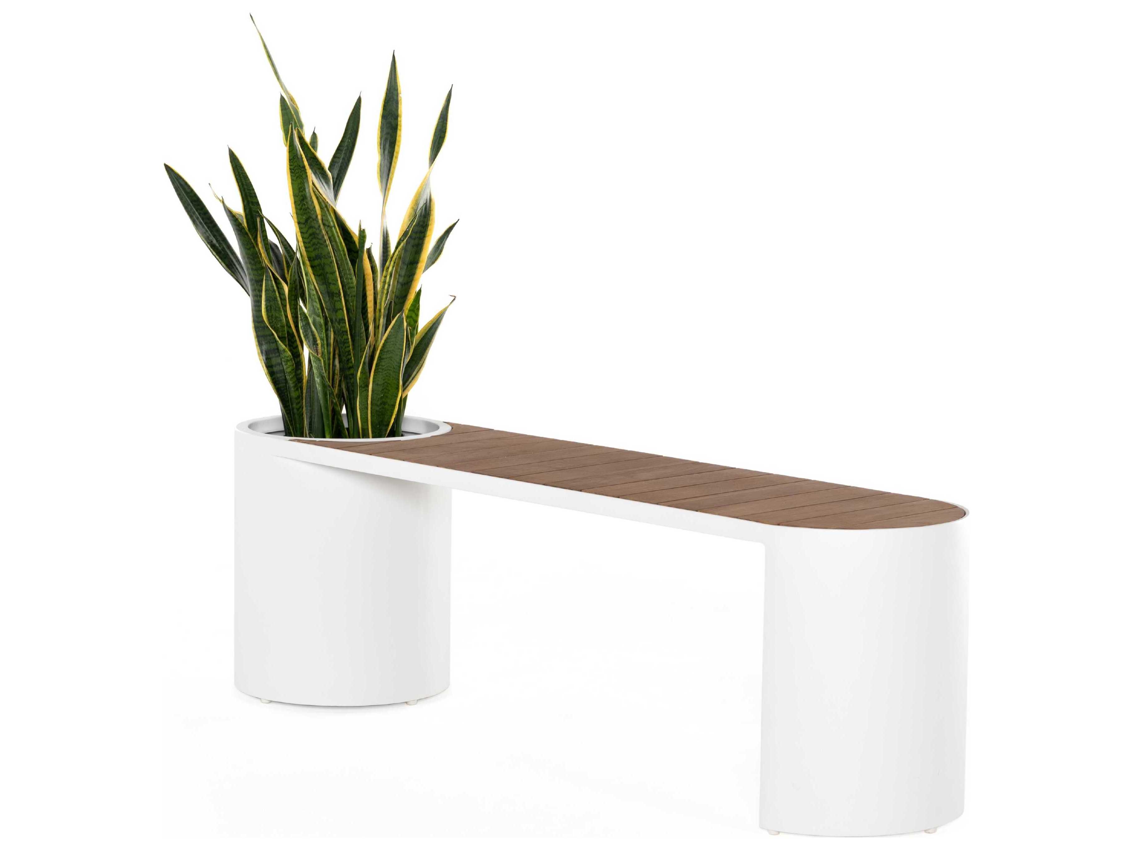 Luxecor Globetrotter Outdoor White Aluminum / Natural Teak Bench with Planter
