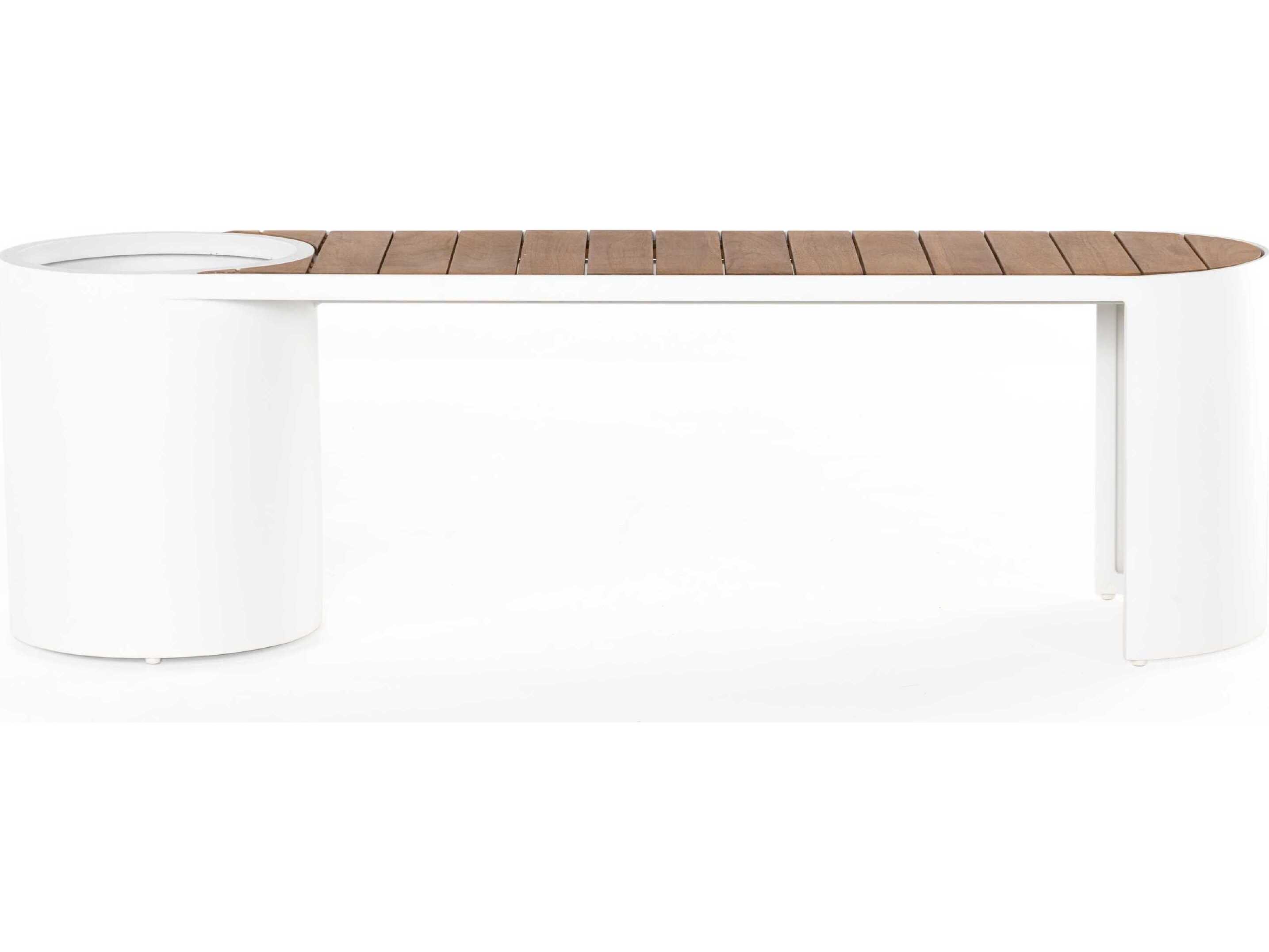 Luxecor Globetrotter Outdoor White Aluminum / Natural Teak Bench with Planter