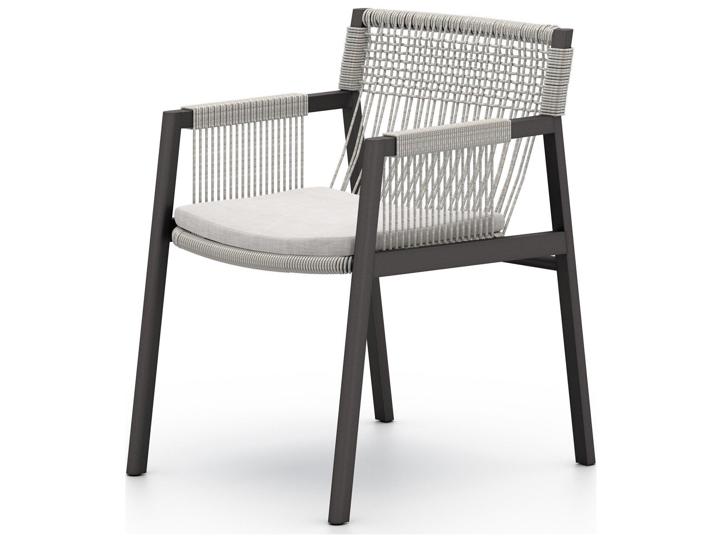 Four Hands Outdoor Solano Bronze Aluminum / Heathered Grey Rope Dining Chair with Stone Grey Cushion