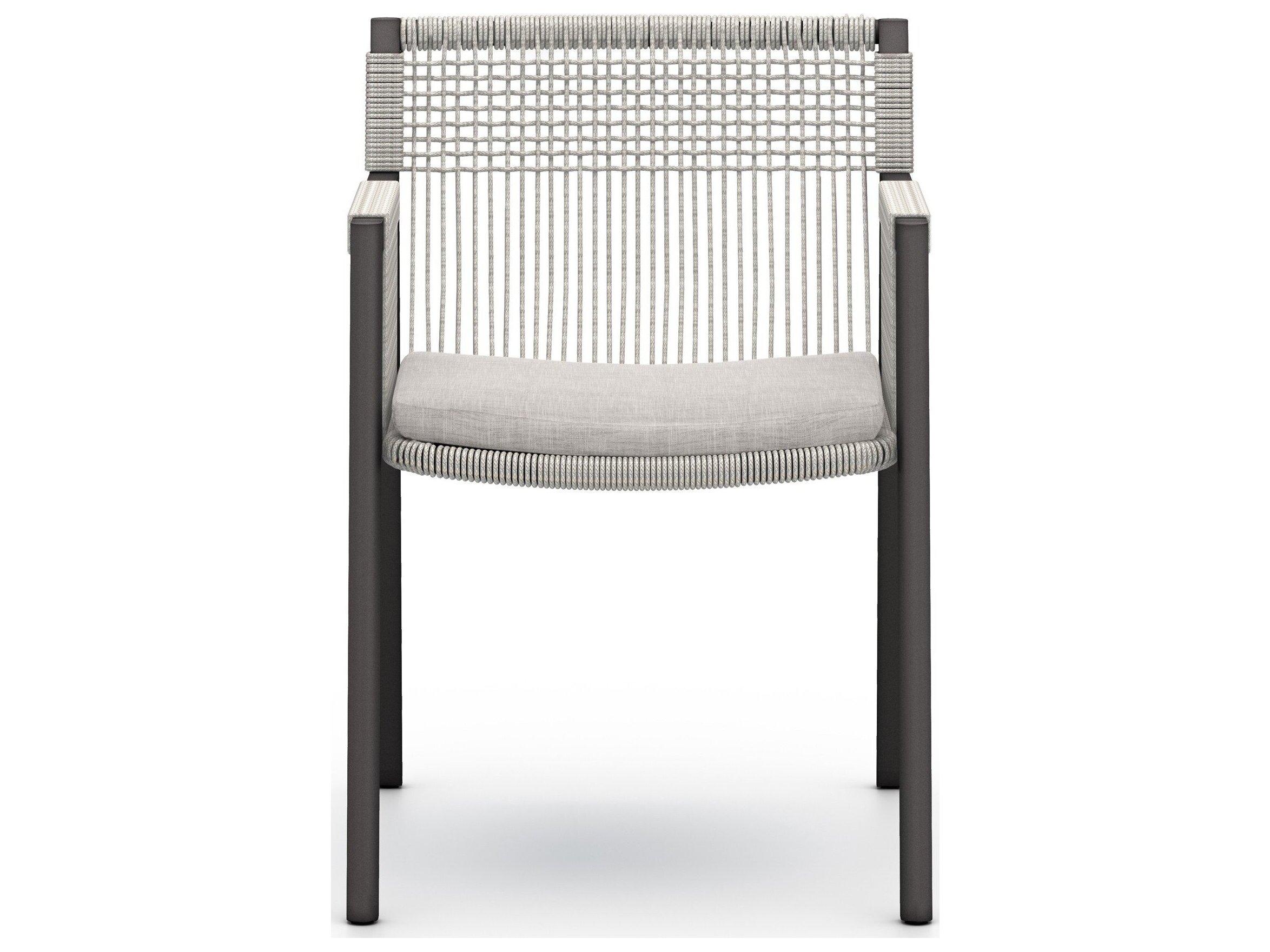 Four Hands Outdoor Solano Bronze Aluminum / Heathered Grey Rope Dining Chair with Stone Grey Cushion