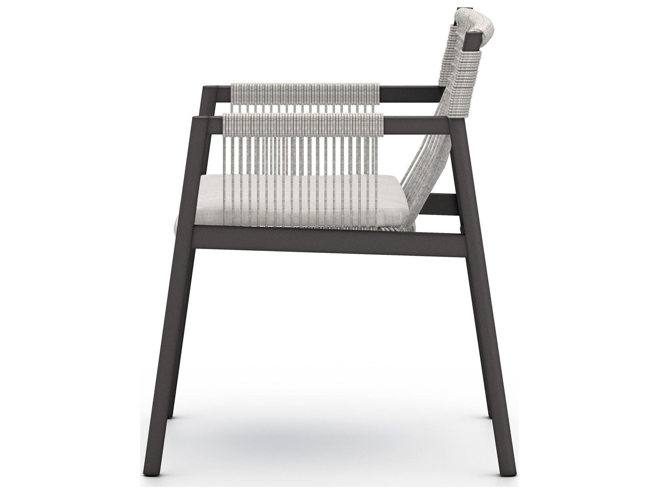 Four Hands Outdoor Solano Bronze Aluminum / Heathered Grey Rope Dining Chair with Stone Grey Cushion