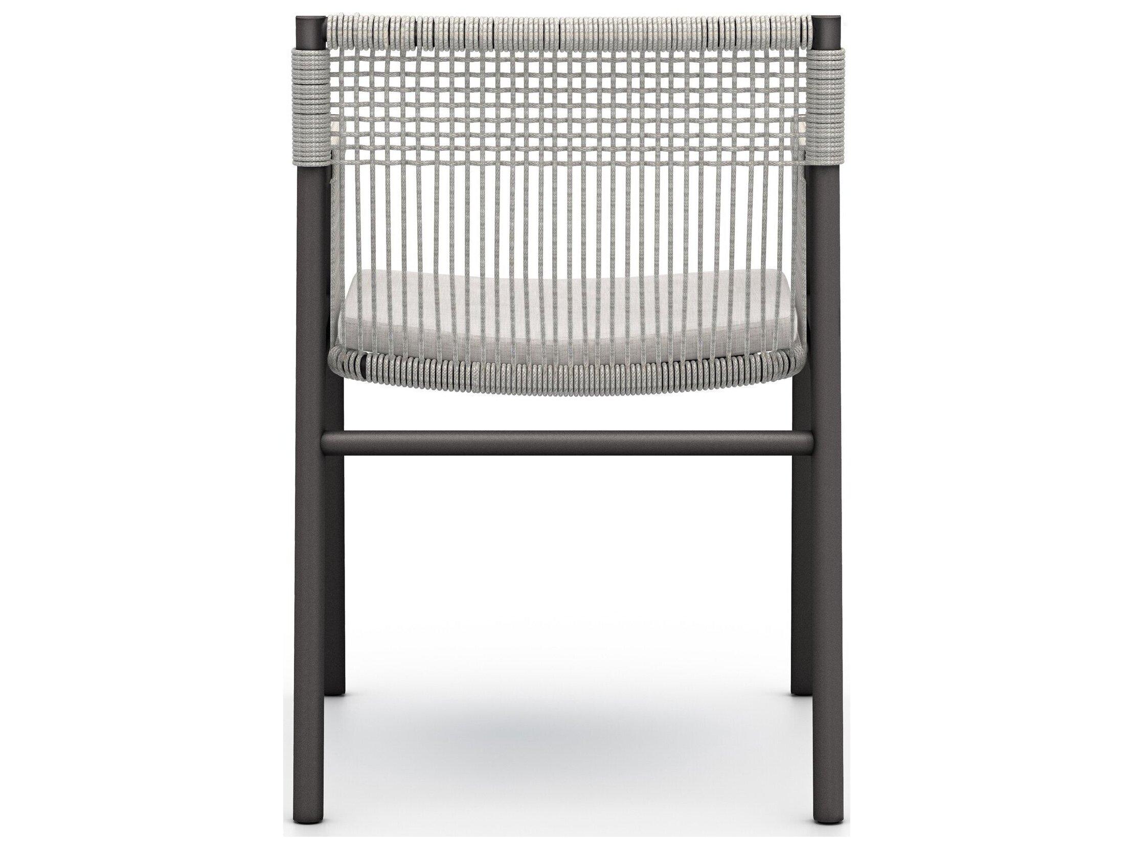Four Hands Outdoor Solano Bronze Aluminum / Heathered Grey Rope Dining Chair with Stone Grey Cushion