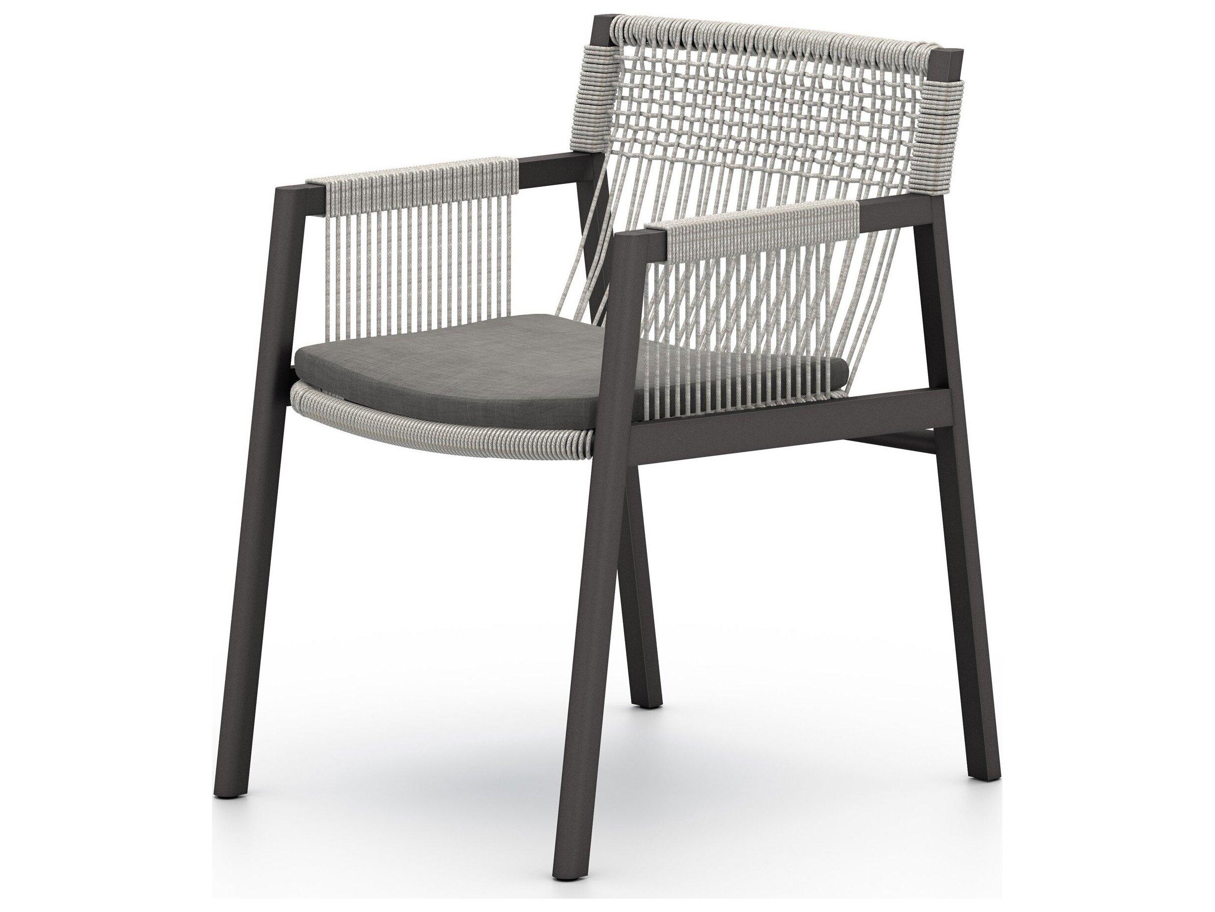 Luxecor Globetrotter Outdoor Bronze Aluminum / Heathered Grey Rope Dining Chair with Charcoal Cushion