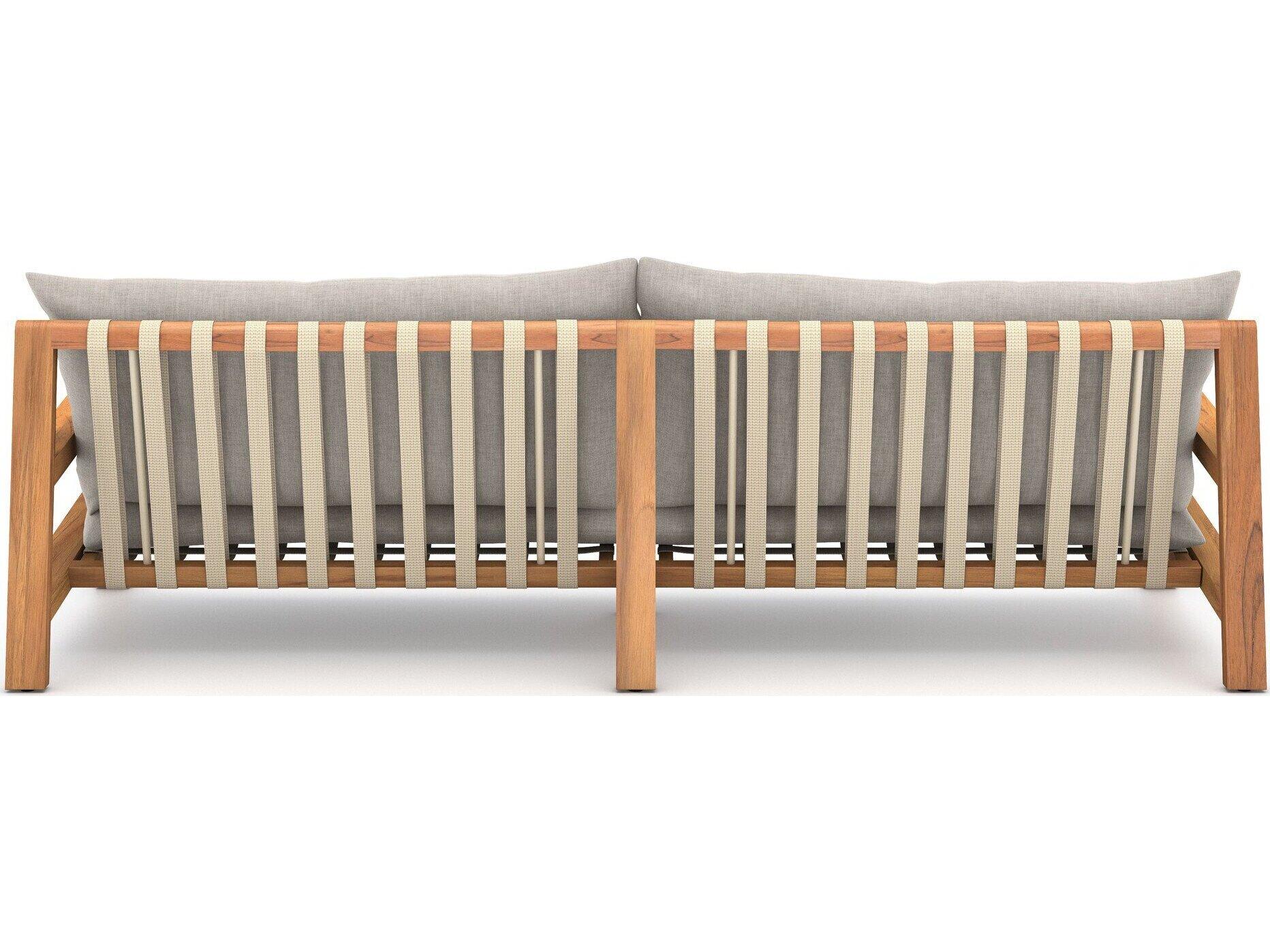 Four Hands Outdoor Solano Natural Teak / Ivory Strap Sofa with Stone Grey Cushion