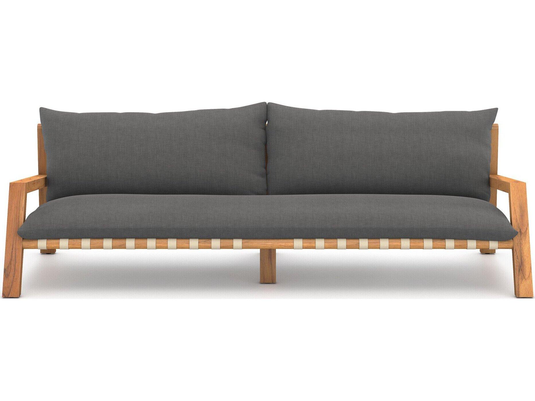 Four Hands Outdoor Solano Natural Teak / Ivory Strap Sofa with Charcoal Cushion