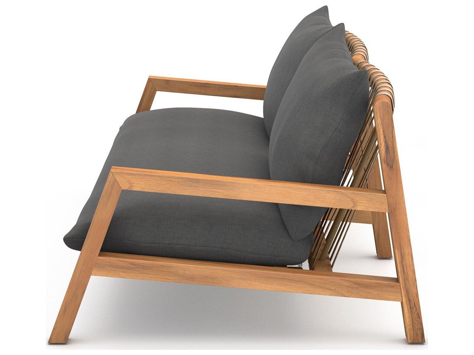 Four Hands Outdoor Solano Natural Teak / Ivory Strap Sofa with Charcoal Cushion