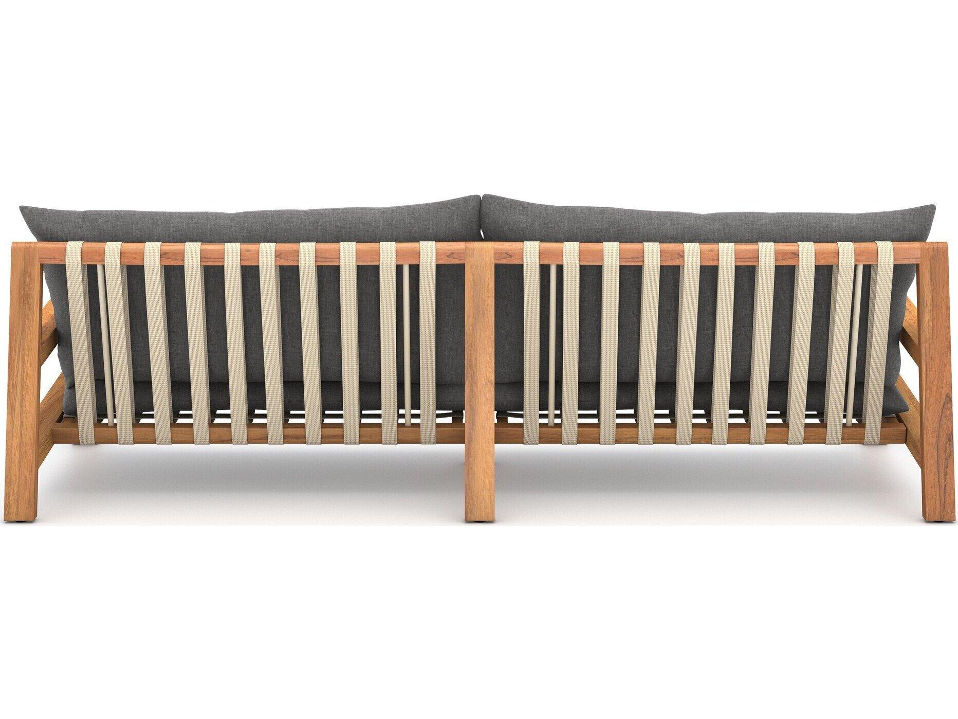 Four Hands Outdoor Solano Natural Teak / Ivory Strap Sofa with Charcoal Cushion
