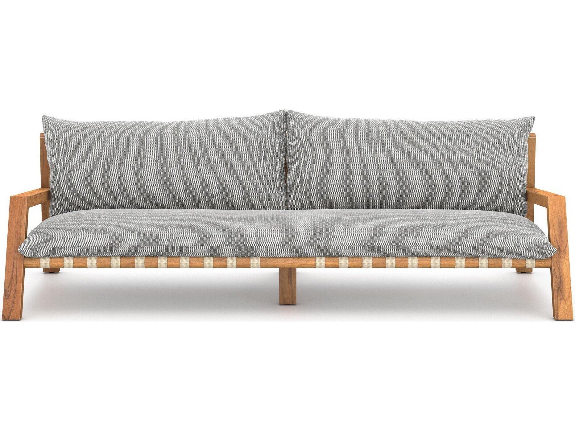 Four Hands Outdoor Solano Natural Teak / Ivory Strap Sofa with Faye Ash Cushion
