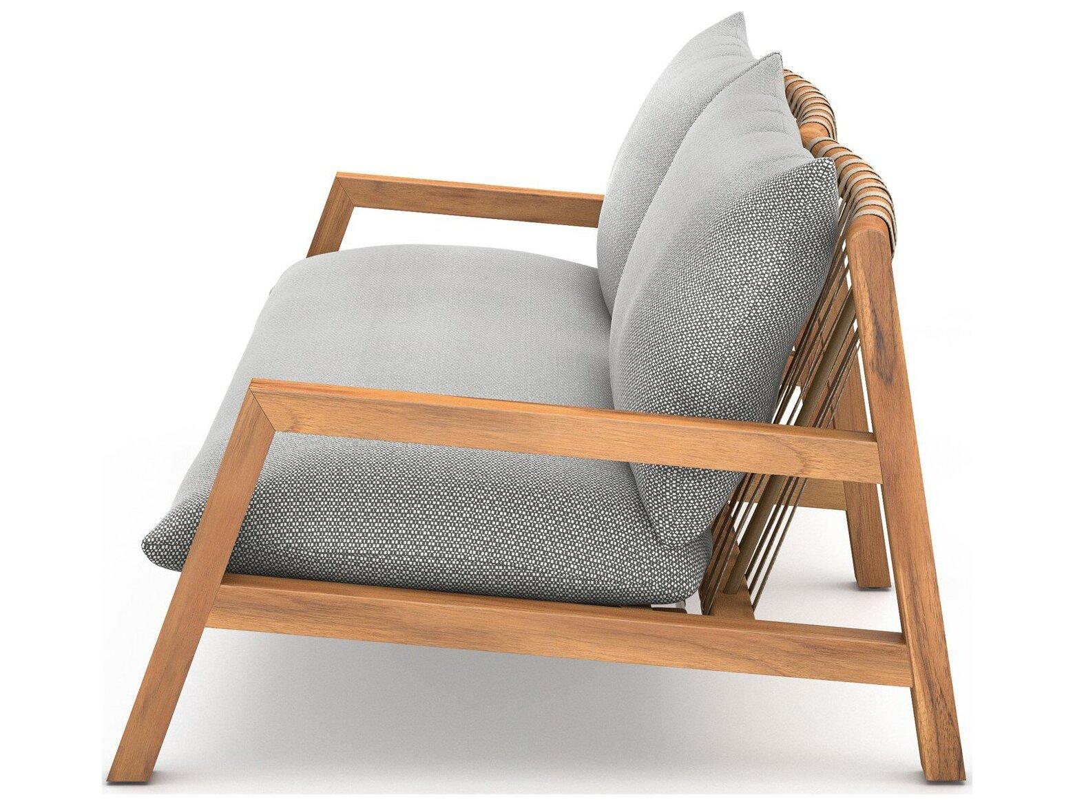 Four Hands Outdoor Solano Natural Teak / Ivory Strap Sofa with Faye Ash Cushion