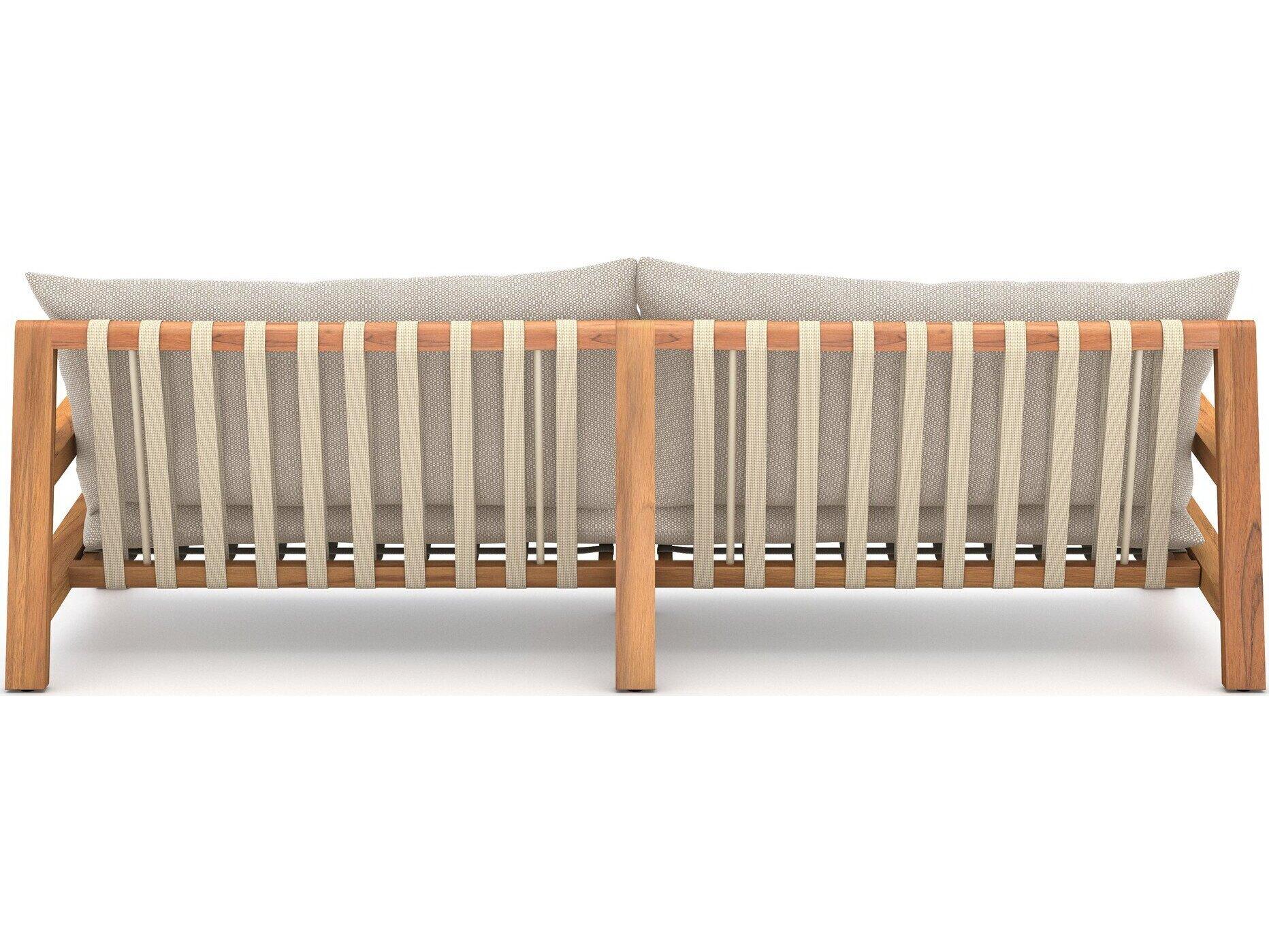 Four Hands Outdoor Solano Natural Teak / Ivory Strap Sofa with Faye Sand Cushion
