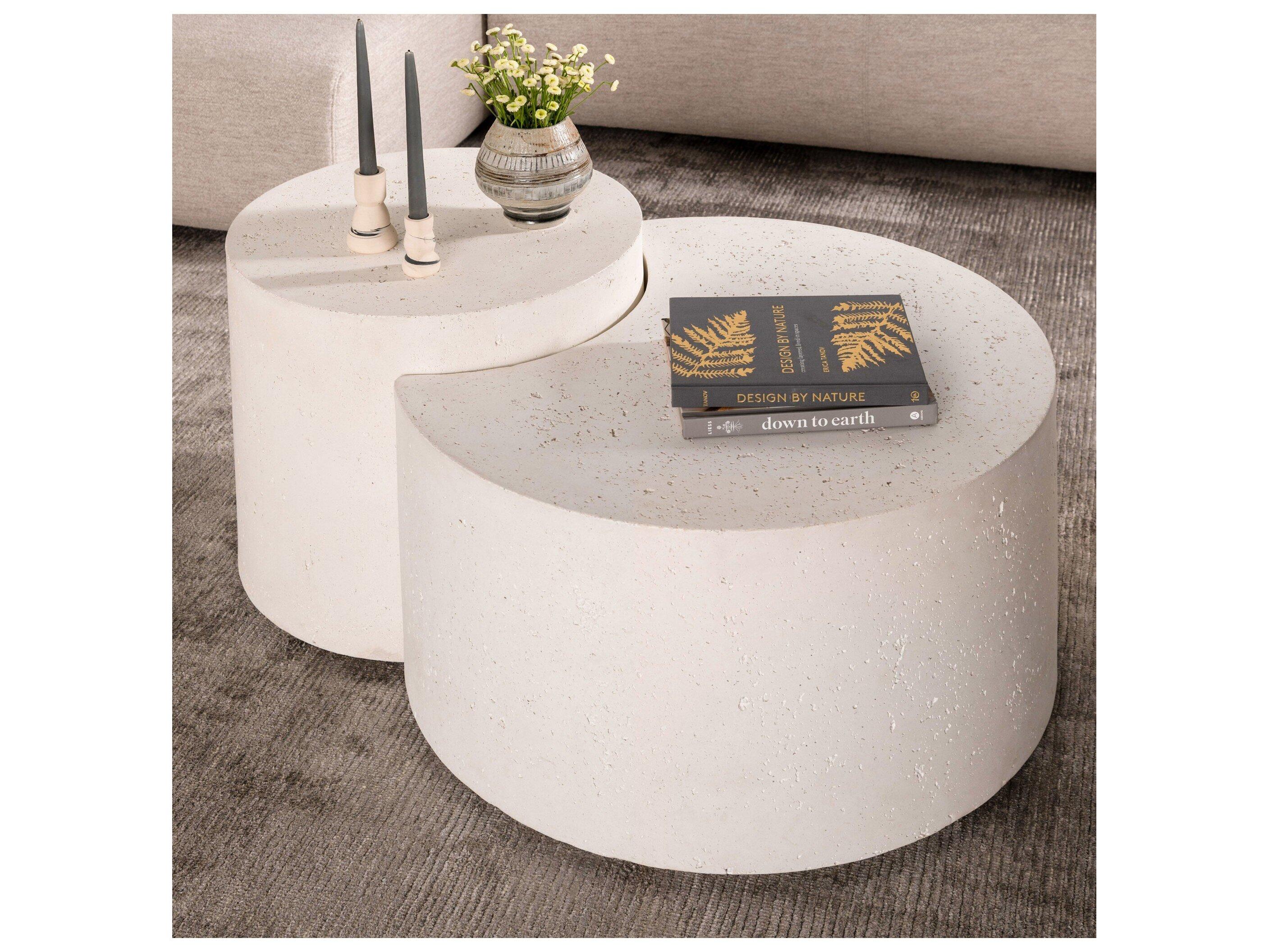 Four Hands Outdoor Constantine Textured White Concrete Round Coffee Table