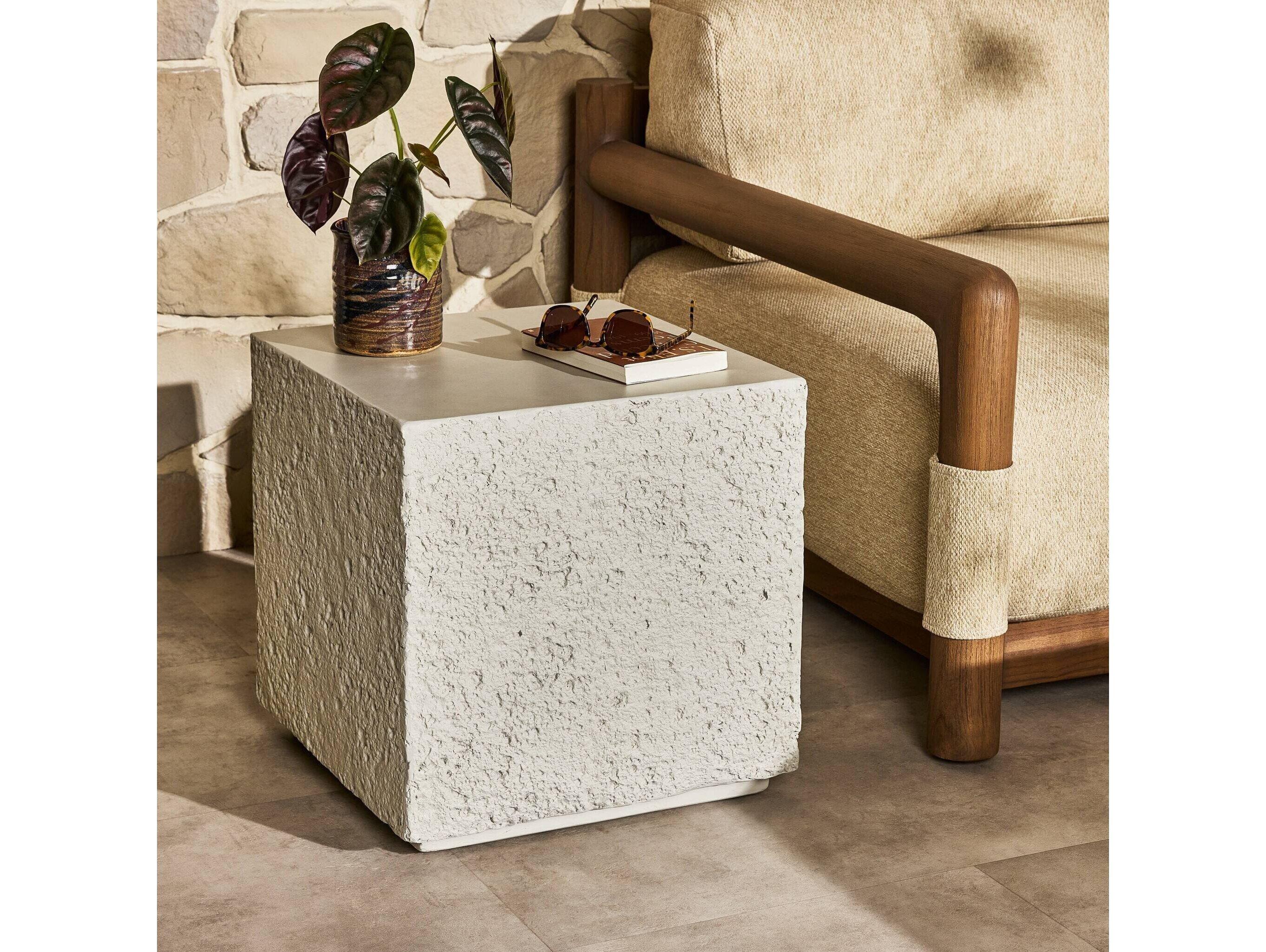 Four Hands Outdoor Constantine Blanc White / Matte White Concrete Square End Table