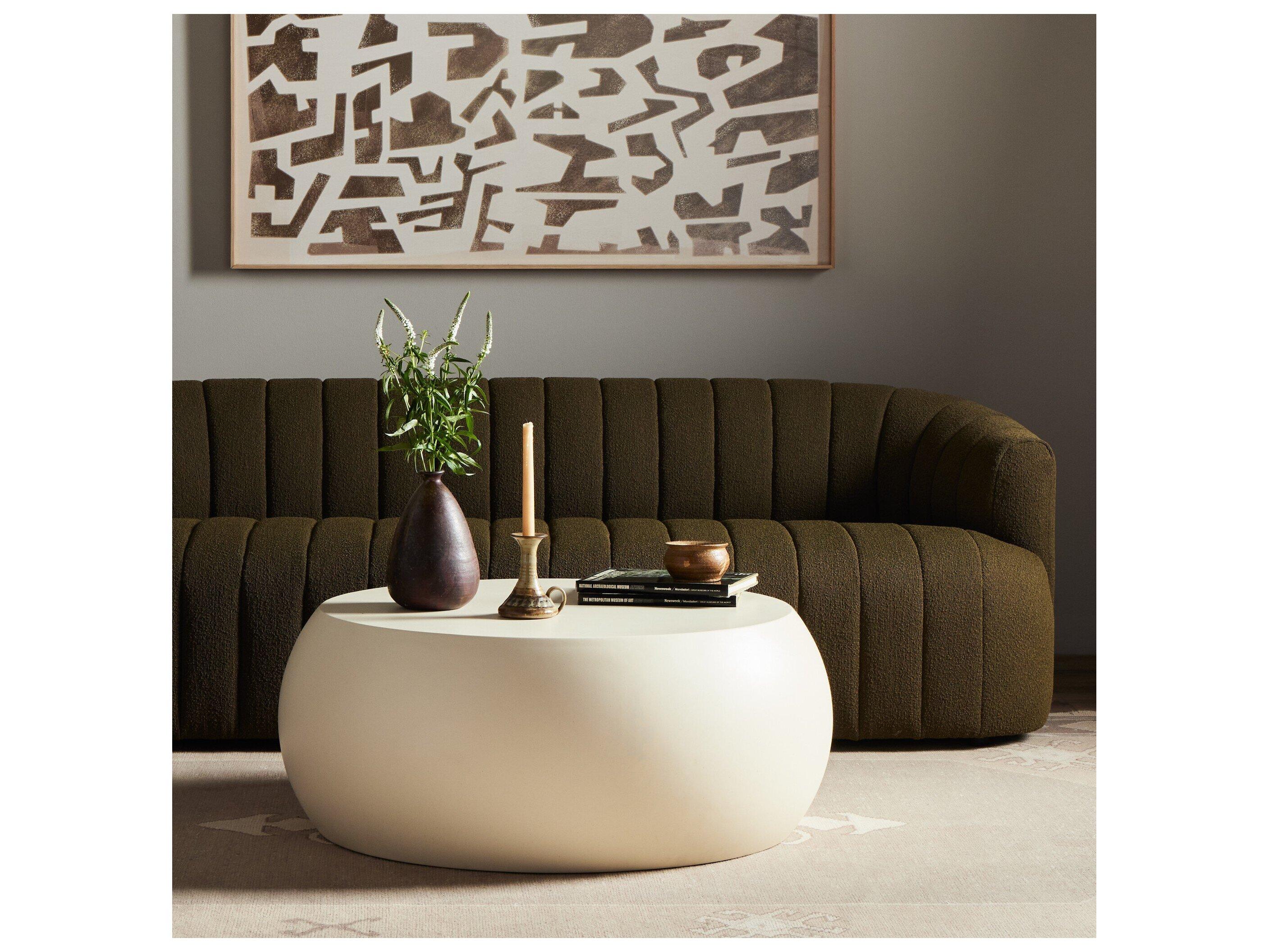 Four Hands Outdoor Thayer Ivory Clay Concrete Round Coffee Table