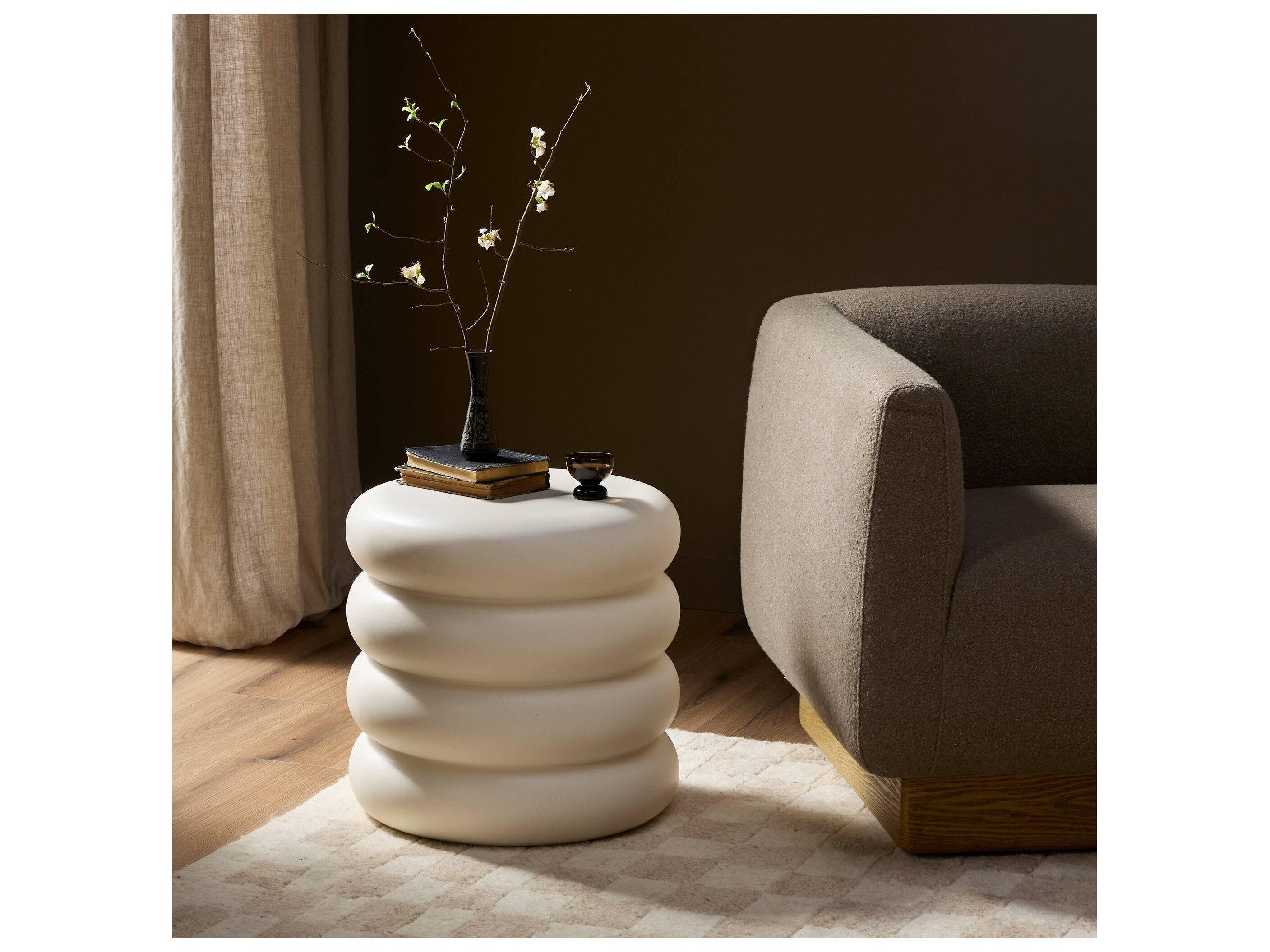 Four Hands Outdoor Thayer Ivory Clay Concrete Round End Table