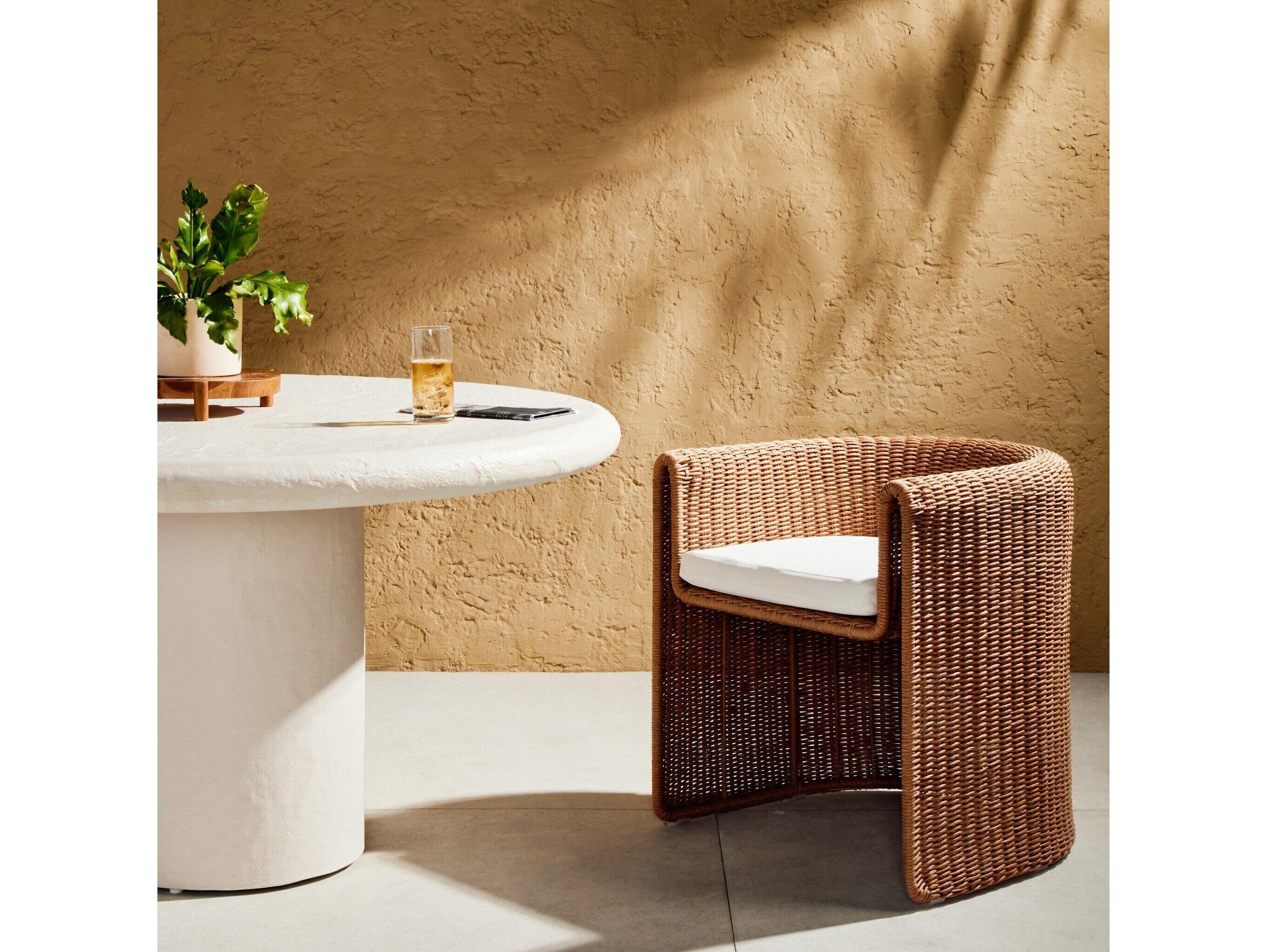 Four Hands Outdoor Grass Roots Vintage Natural Dining Chair with Stinson White Cushion