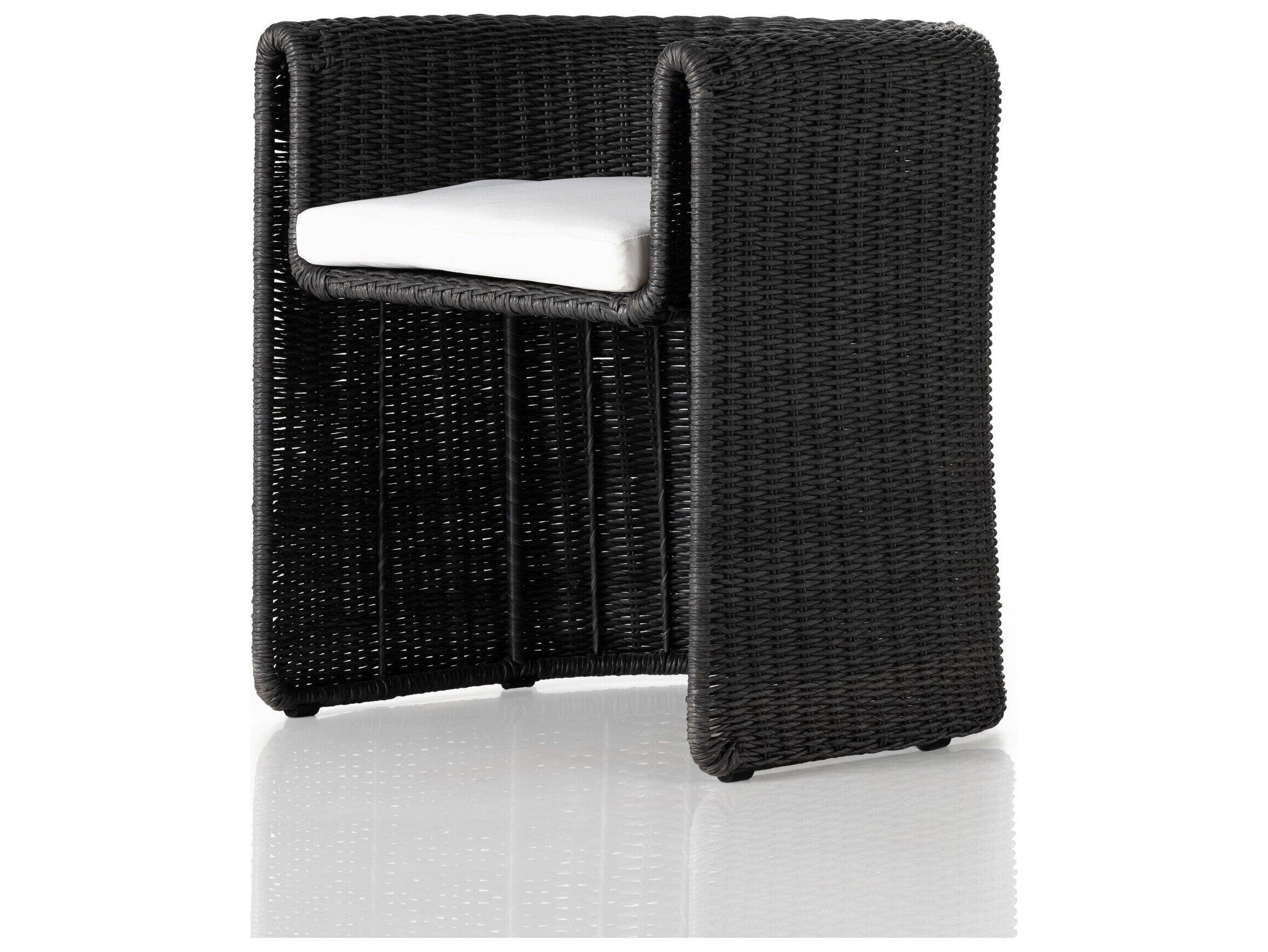 Four Hands Outdoor Grass Roots Vintage Coal Dining Chair with Stinson White Cushion