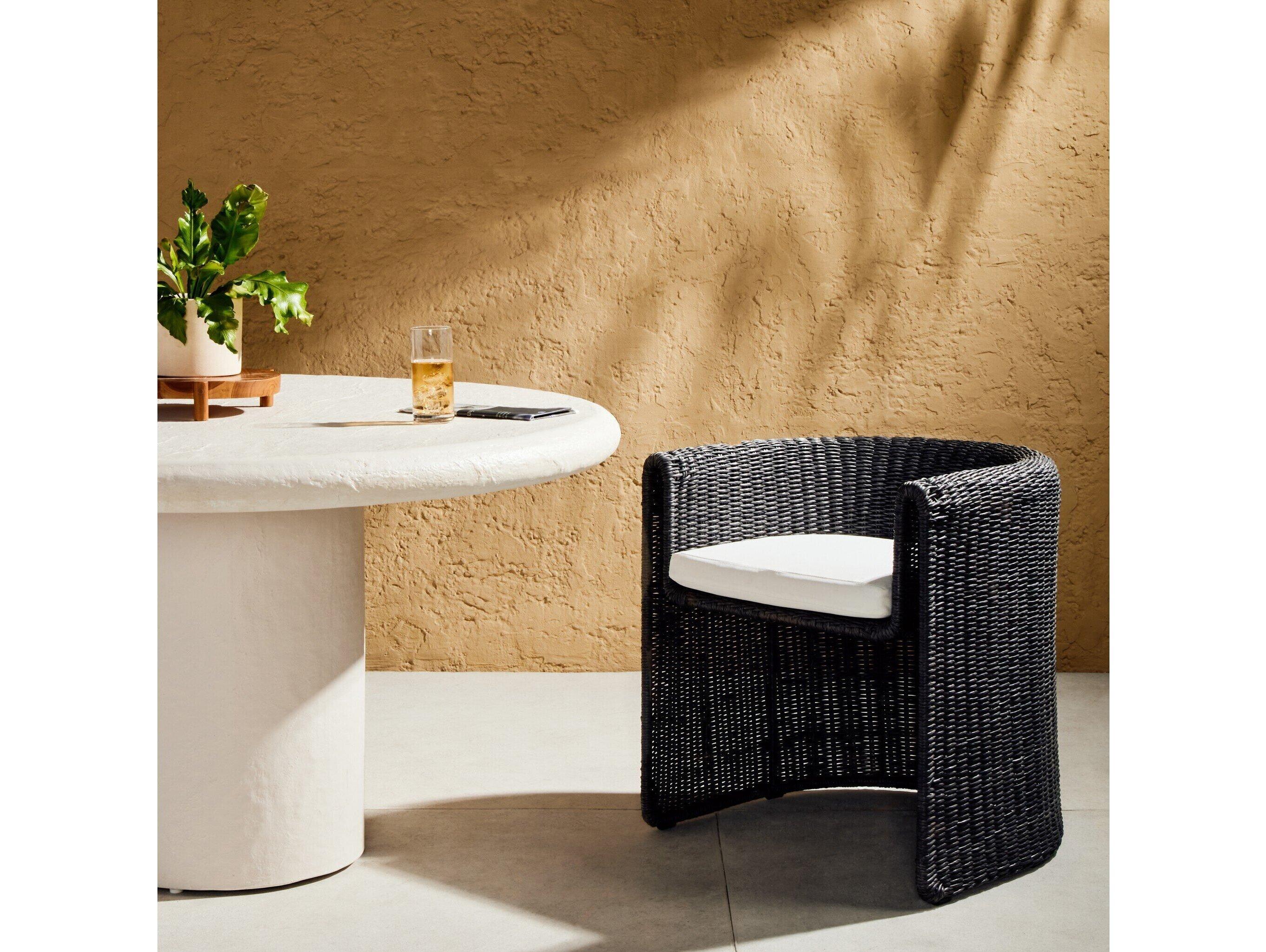 Four Hands Outdoor Grass Roots Vintage Coal Dining Chair with Stinson White Cushion