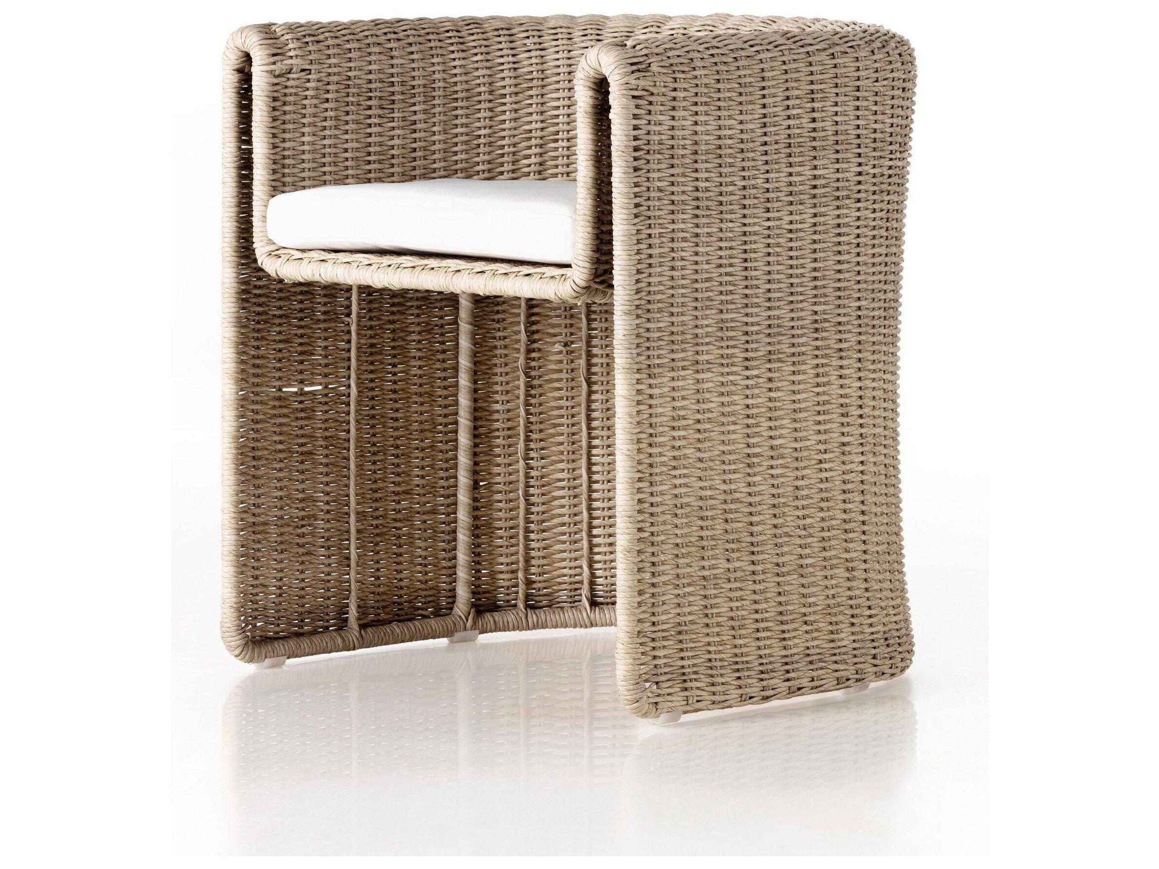 Four Hands Outdoor Grass Roots Vintage White Dining Chair with Stinson White Cushion