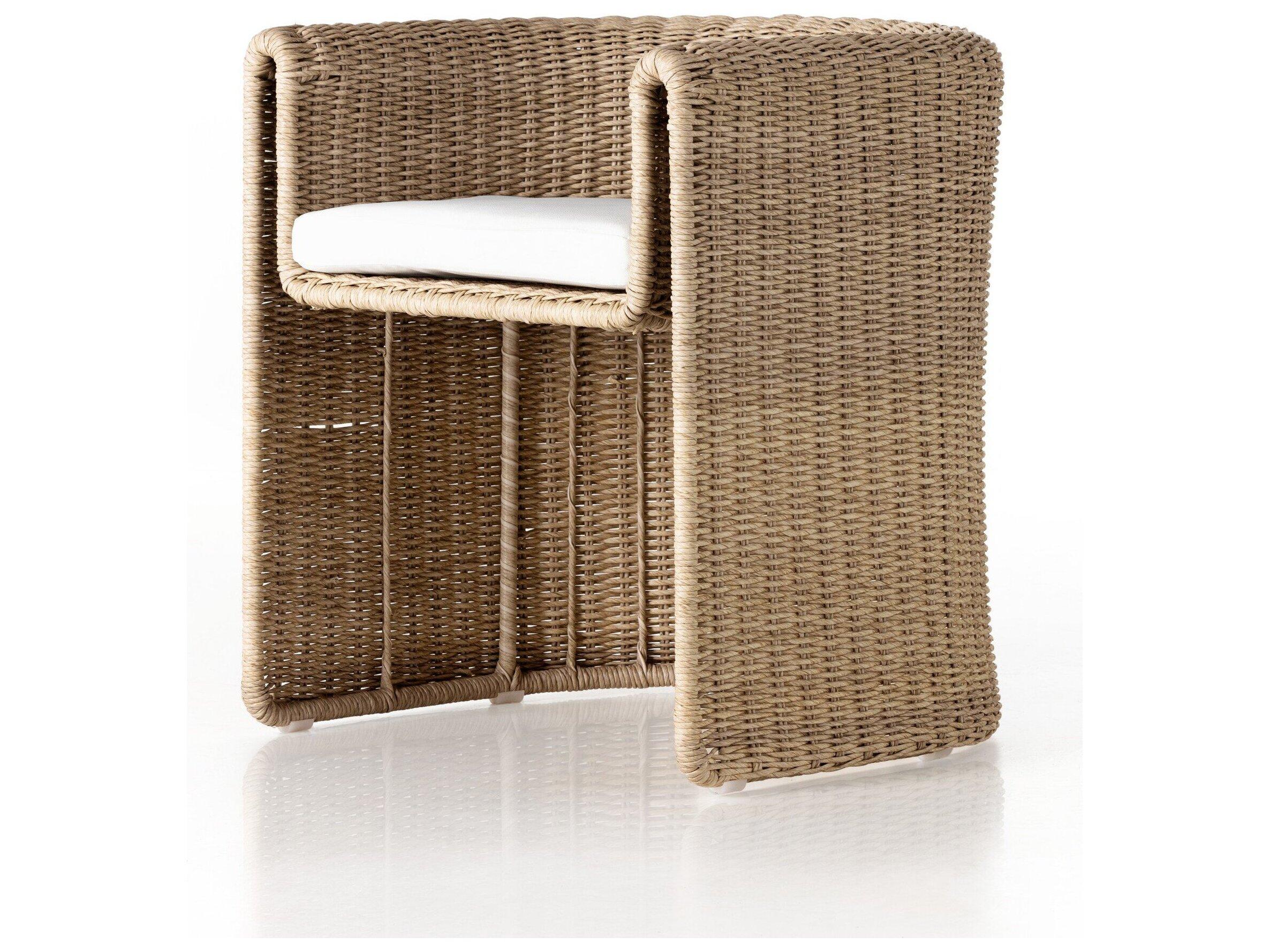Four Hands Outdoor Grass Roots Vintage White Dining Chair with Stinson White Cushion