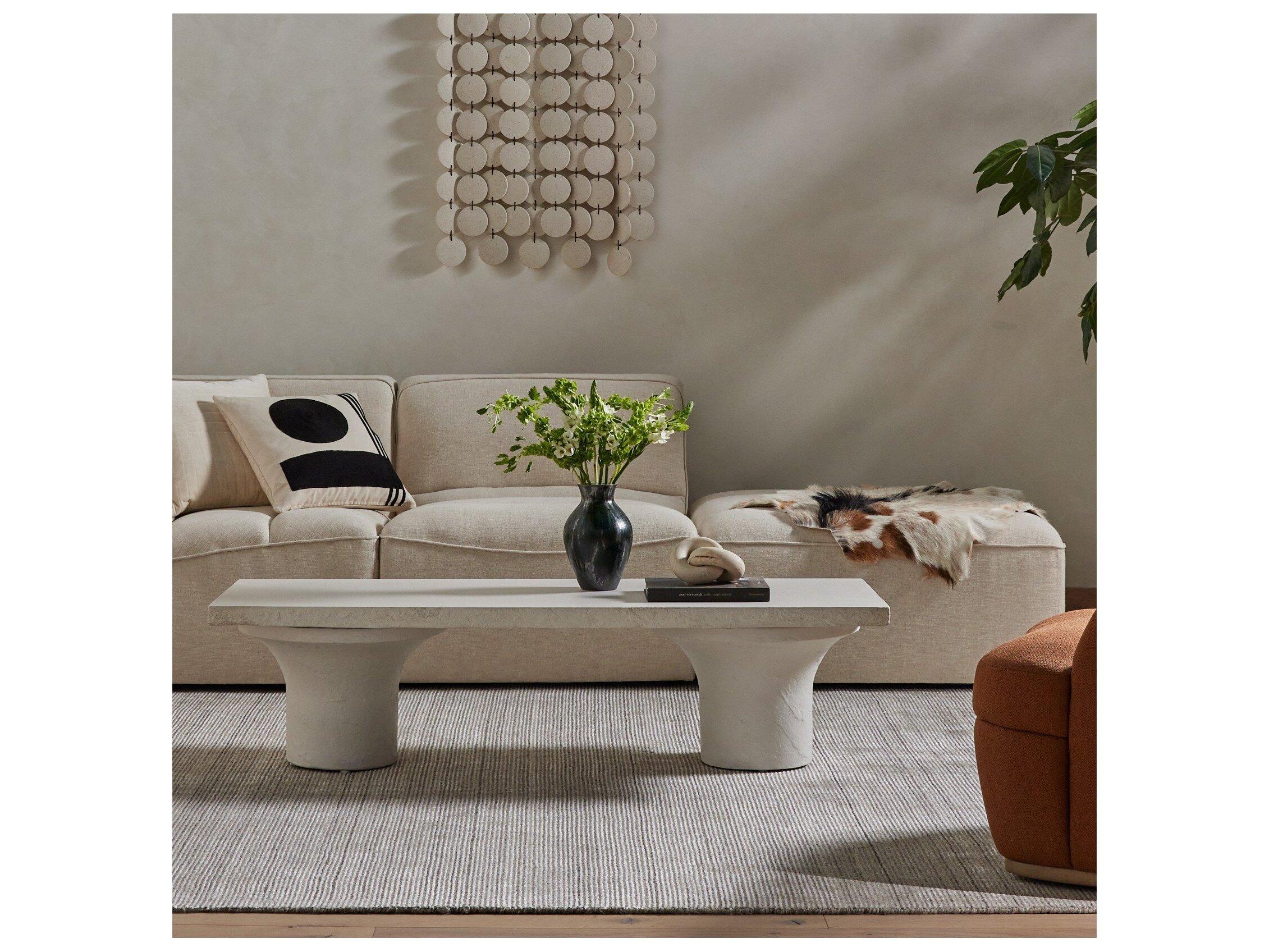 Four Hands Outdoor Constantine White Concrete Rectangular Coffee Table