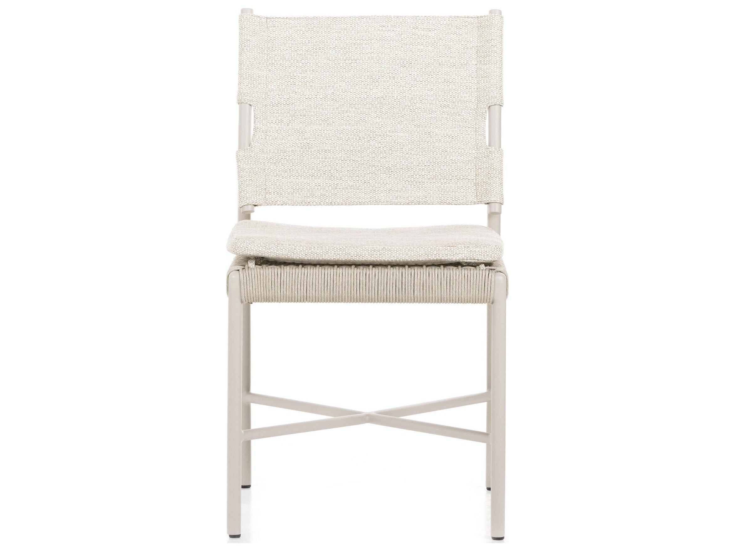 Four Hands Outdoor Solano Dove Taupe Aluminum / Ivory Rope Dining Chair with Faye Sand Cushion