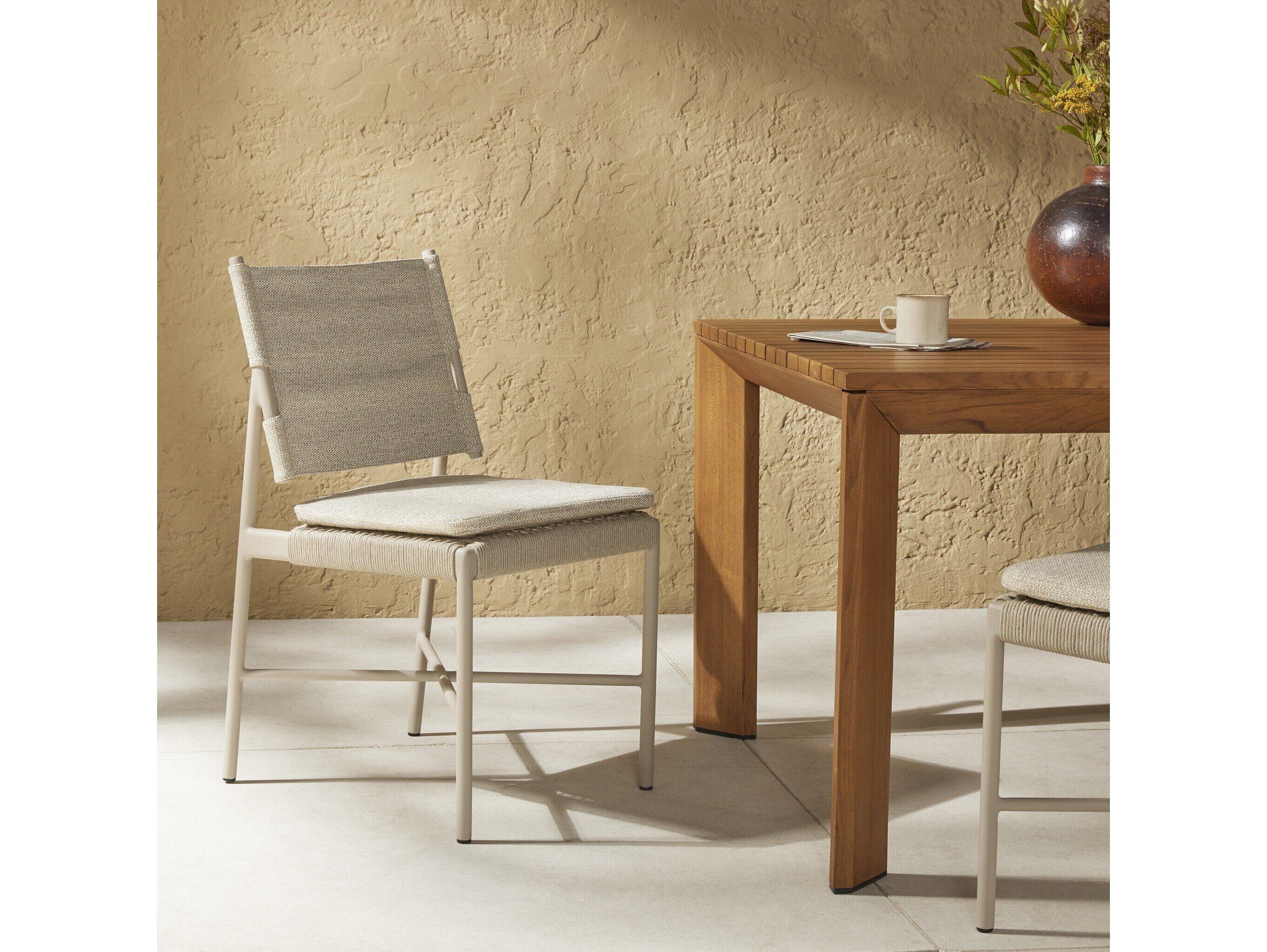 Four Hands Outdoor Solano Dove Taupe Aluminum / Ivory Rope Dining Chair with Faye Sand Cushion