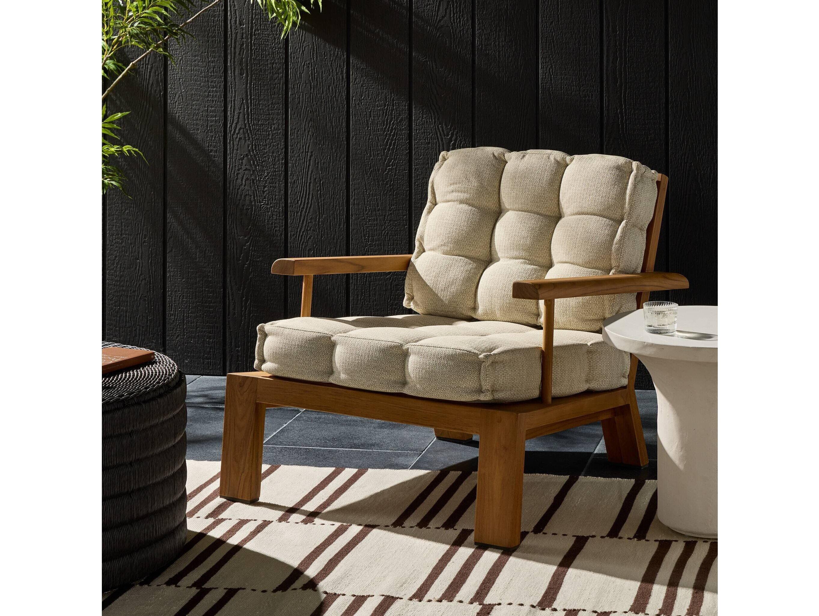 Four Hands Outdoor Solano Faye Sand / Natural Teak Cushion Lounge Chair