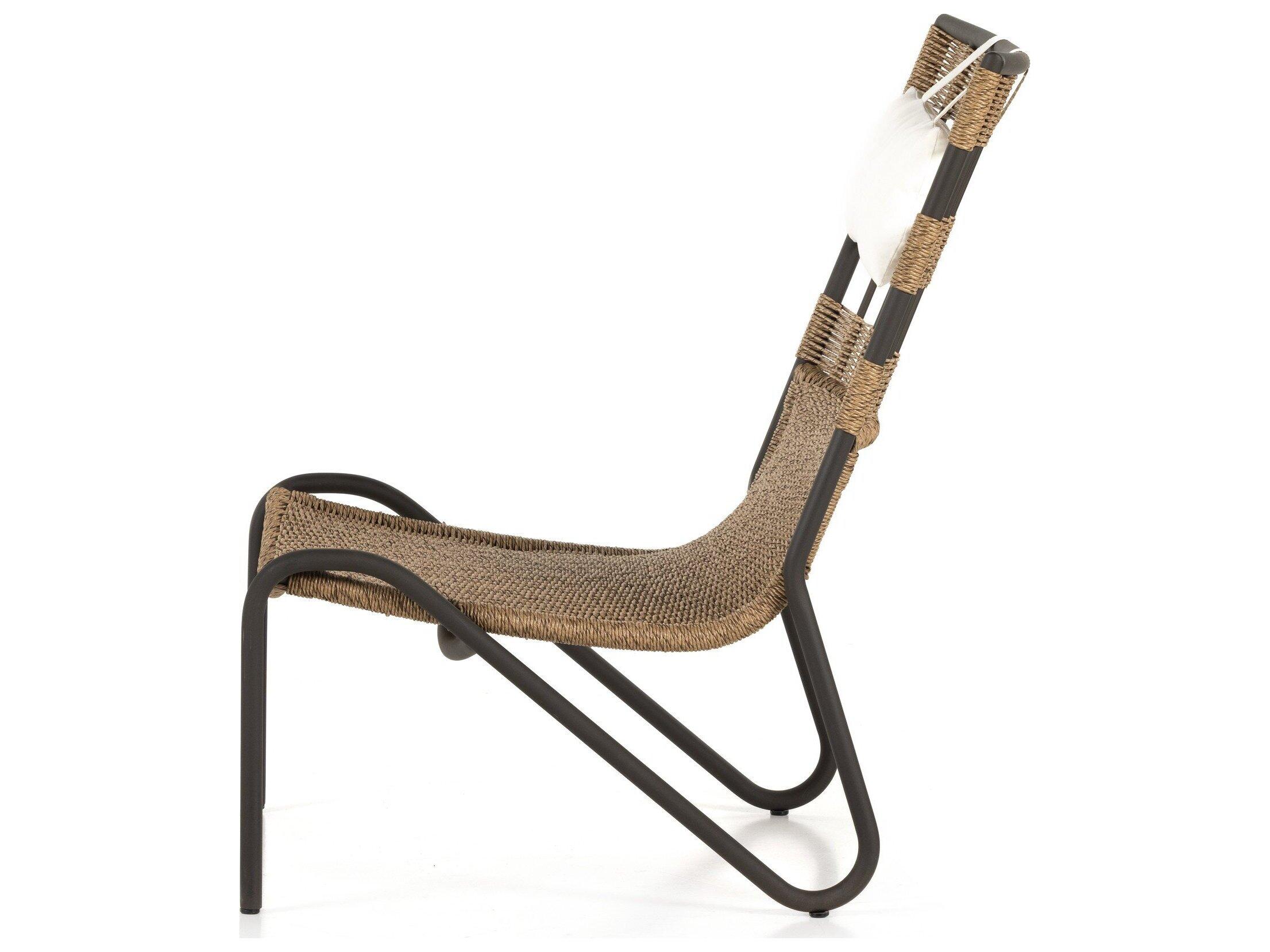 Four Hands Outdoor Solano Bronze Aluminum / Faux Dark Hyacinth Lounge Chair with Natural Ivory Cushion