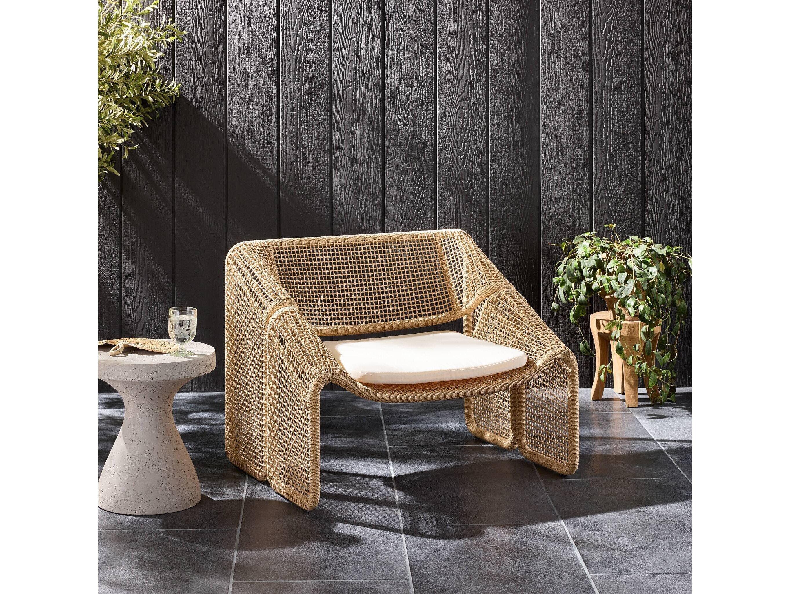 Four Hands Outdoor Solano Natural Ivory / Hyacinth Fabric Polypropylene Cushion Lounge Chair
