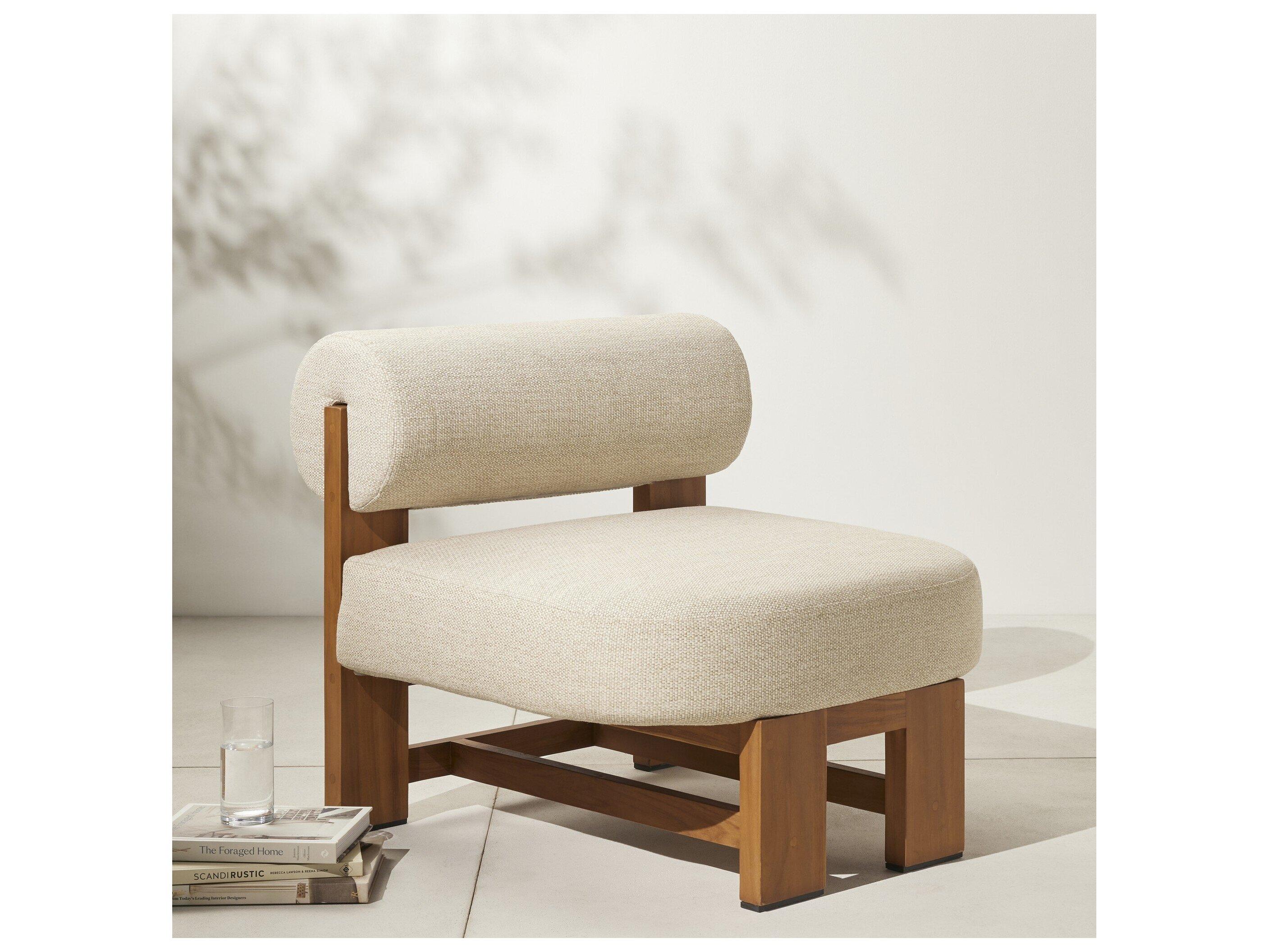 Four Hands Outdoor Solano Faye Sand / Natural Teak Cushion Lounge Chair