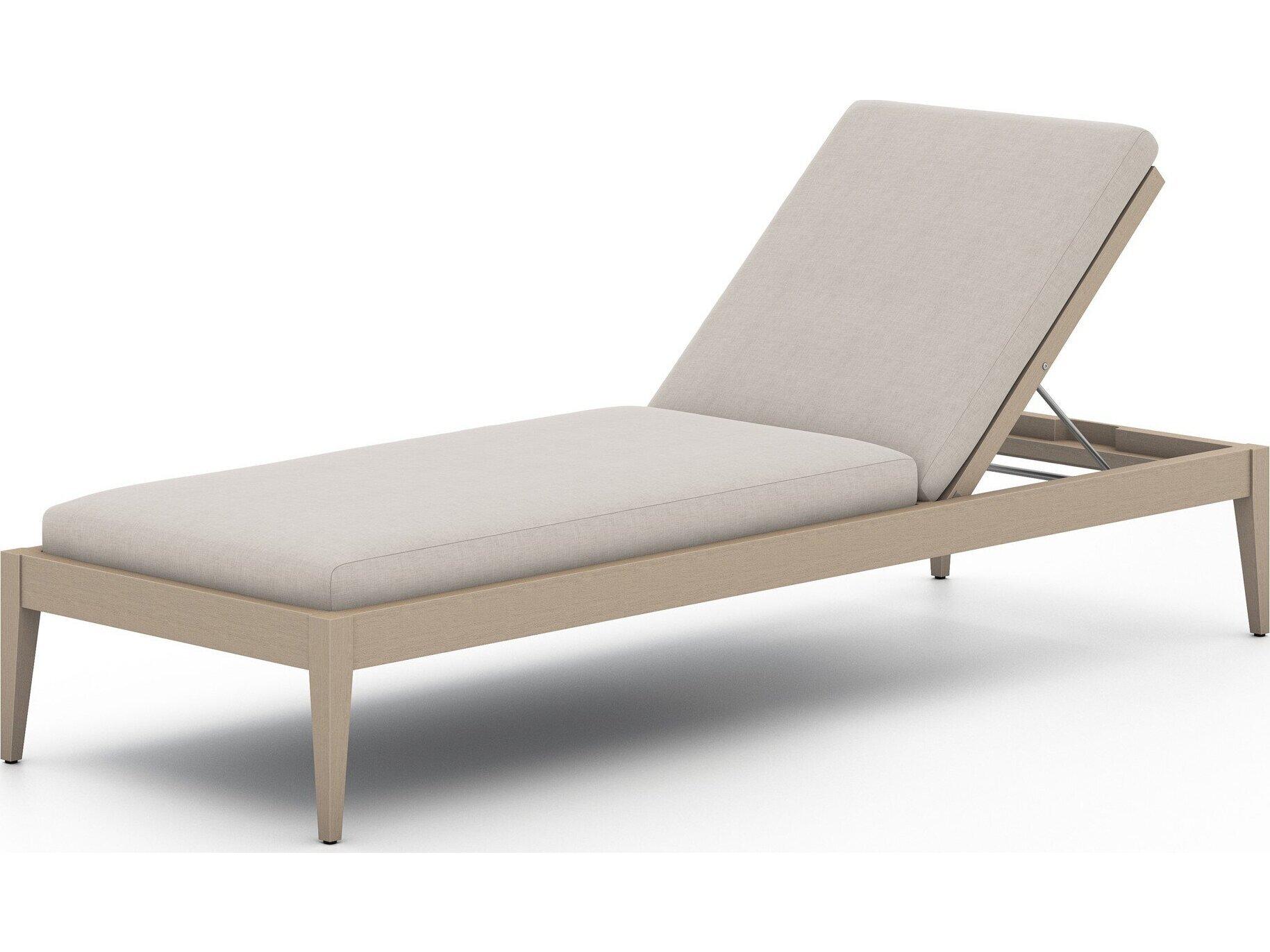 Four Hands Outdoor Solano Washed Brown Teak / Grey Rope Chaise Lounge with Stone Grey Cushion