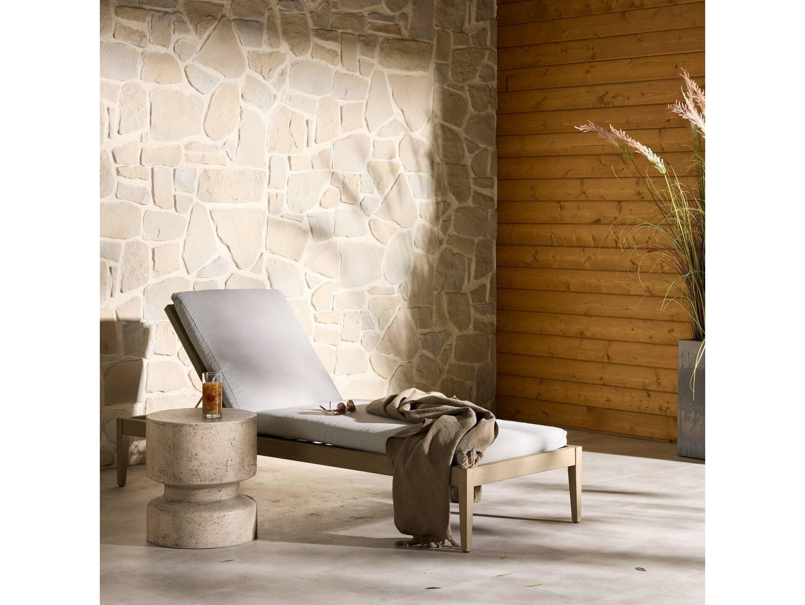 Four Hands Outdoor Solano Washed Brown Teak / Grey Rope Chaise Lounge with Stone Grey Cushion