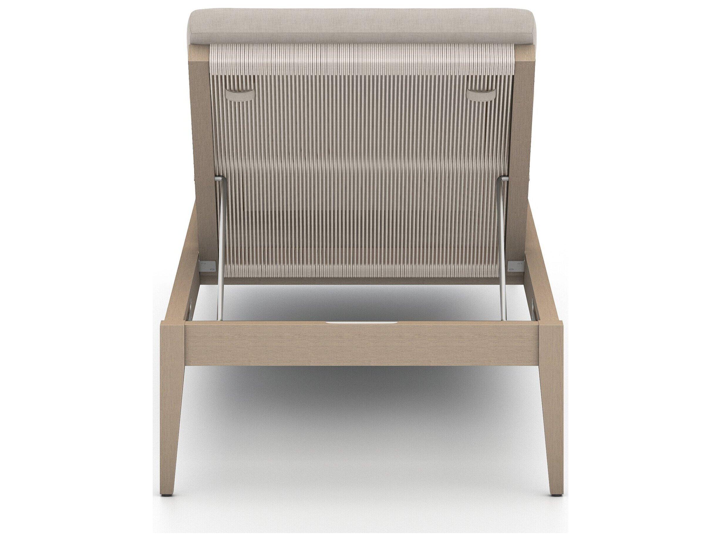 Four Hands Outdoor Solano Washed Brown Teak / Grey Rope Chaise Lounge with Stone Grey Cushion