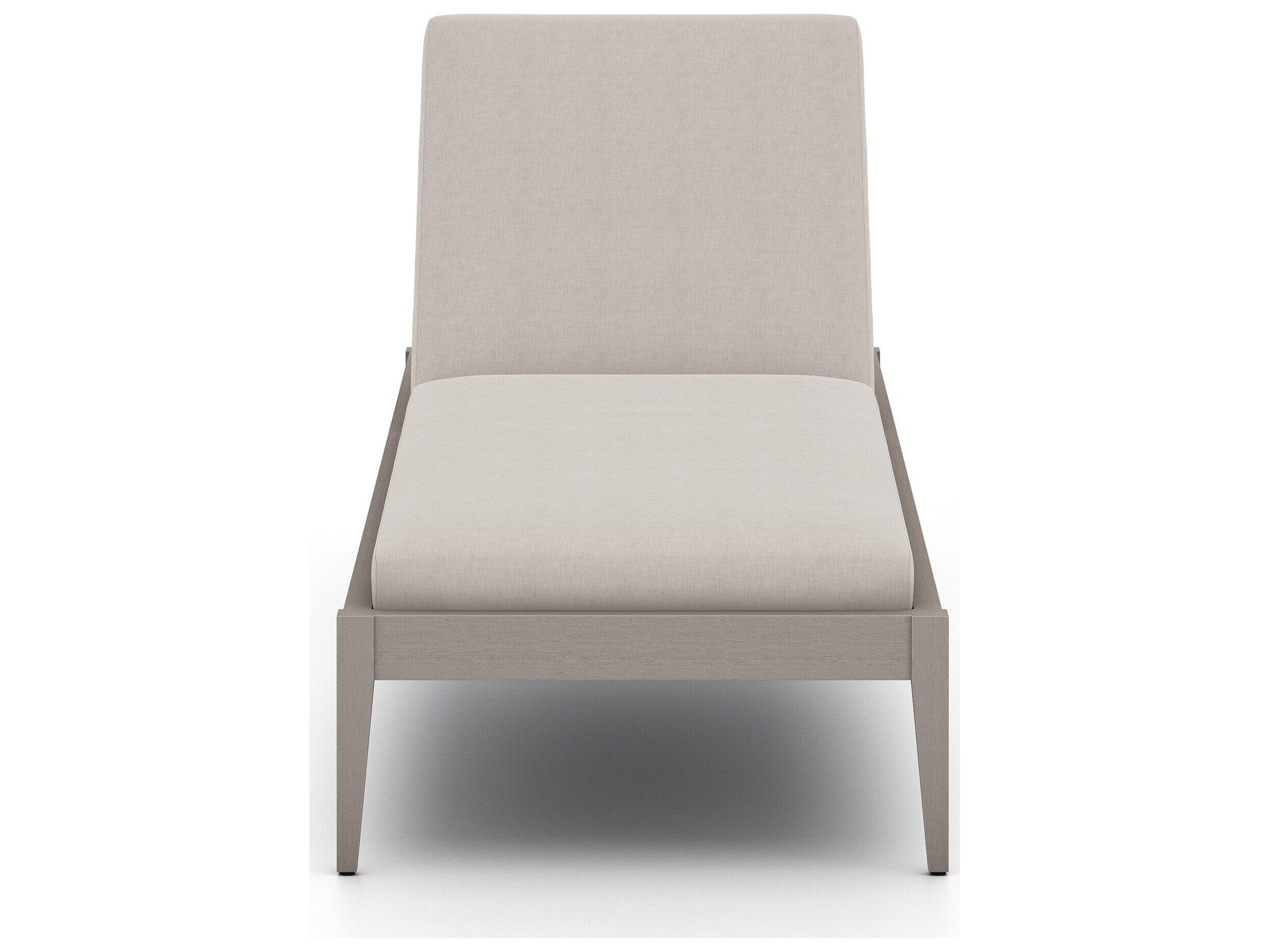 Four Hands Outdoor Solano Weathered Grey Teak / Dark Grey Rope Chaise Lounge with Stone Grey Cushion