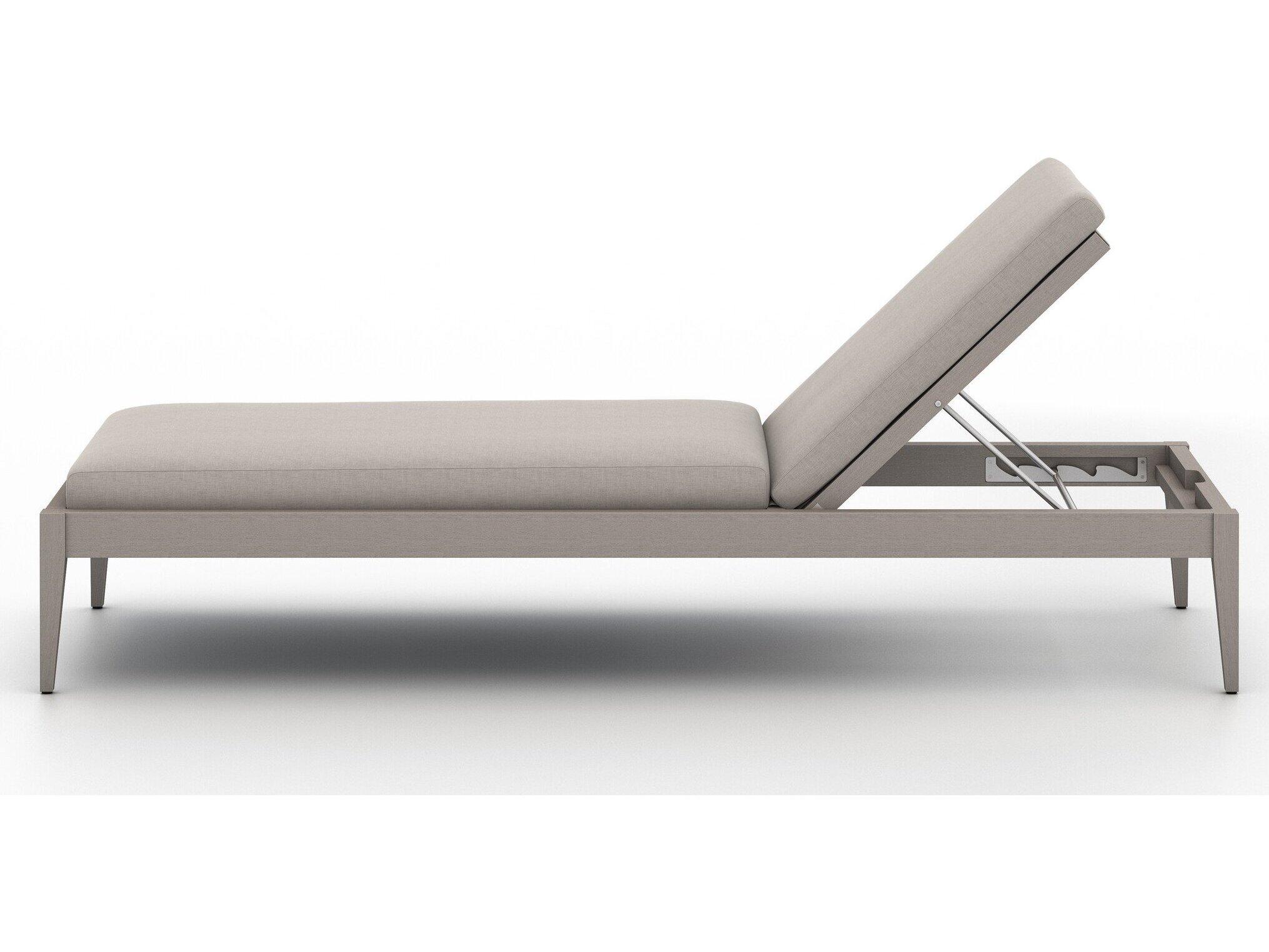 Four Hands Outdoor Solano Weathered Grey Teak / Dark Grey Rope Chaise Lounge with Stone Grey Cushion